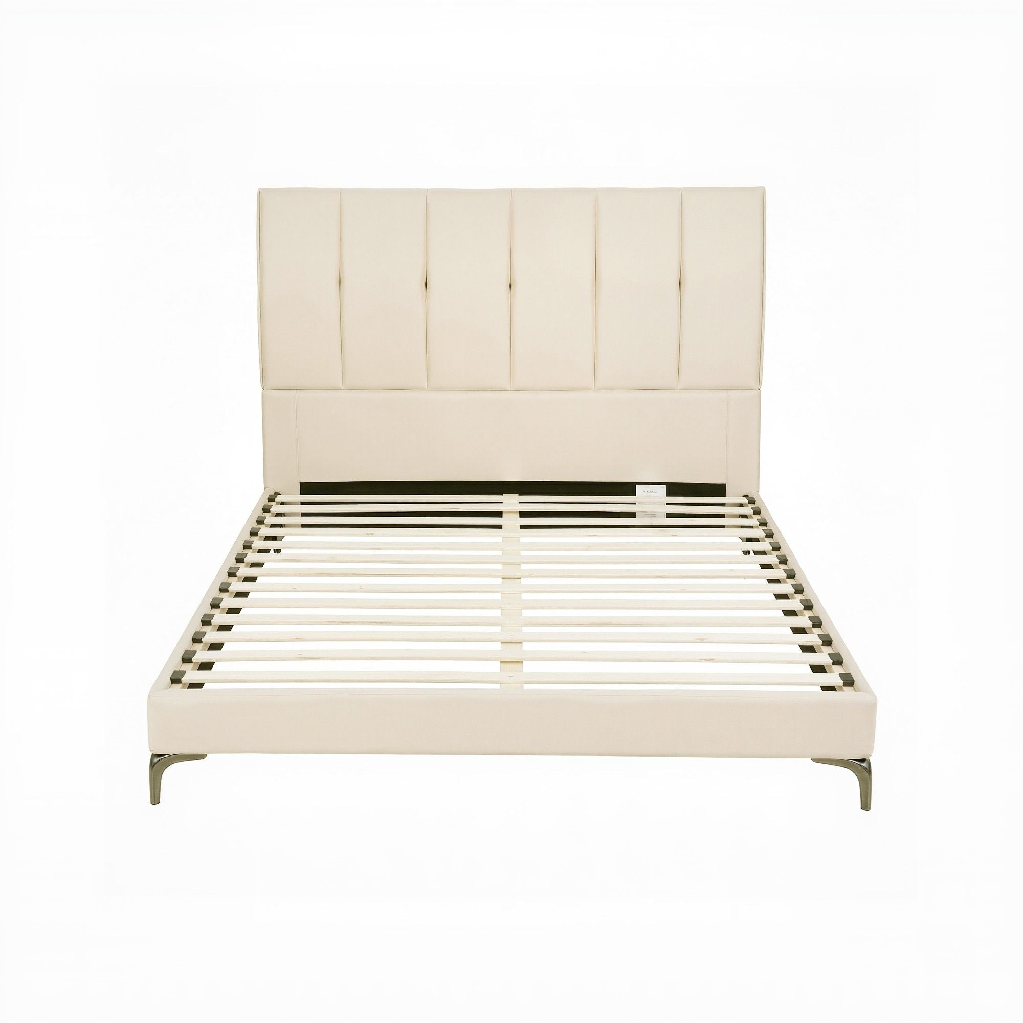 Double Upholstered Platform Bed Frame with Tufted Headboard 300kg Support - Cream White