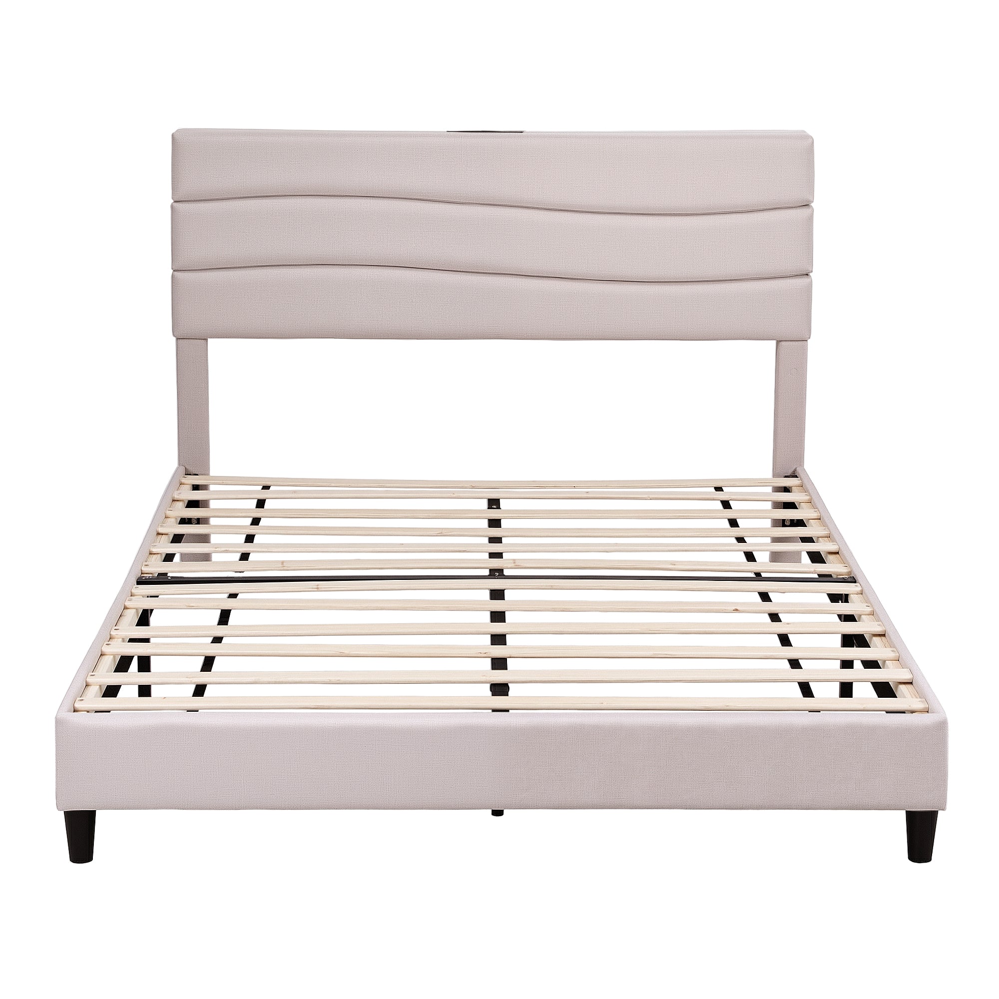 Collaroy Queen Bed Frame with Charging Station - Beige