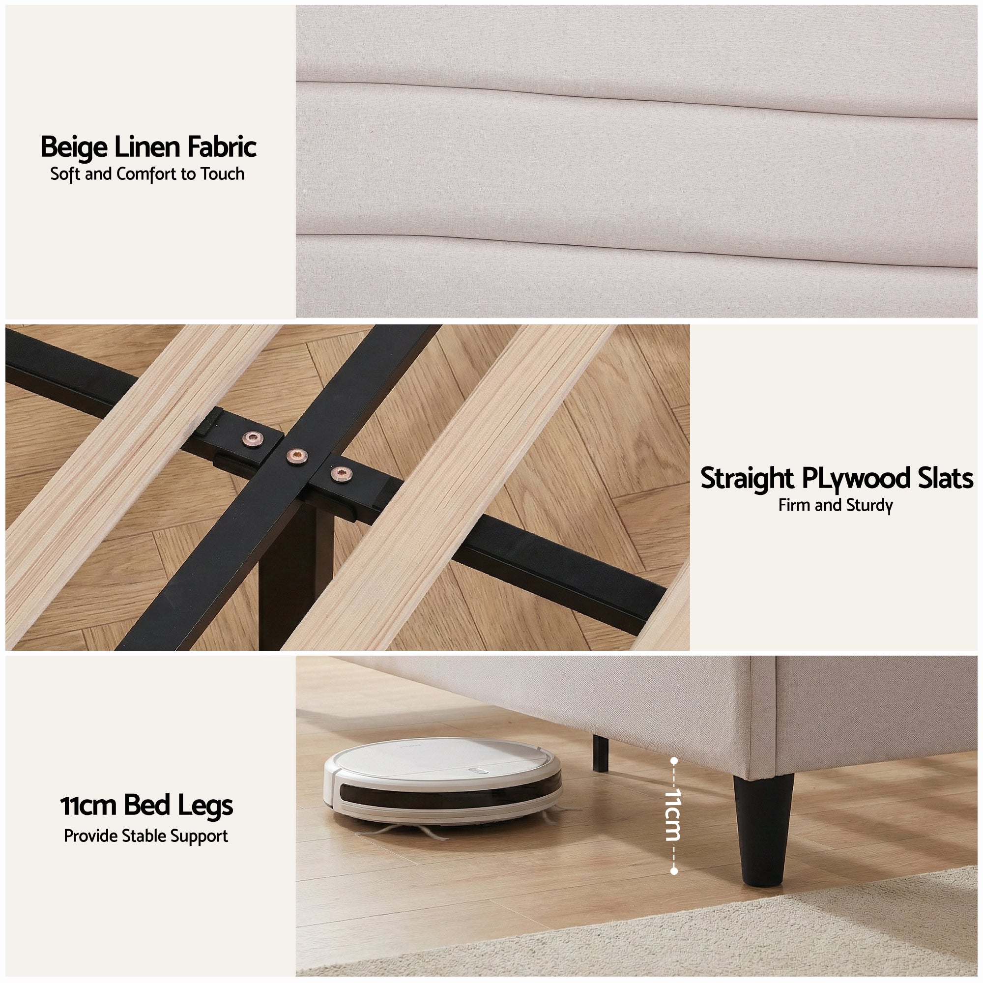 Collaroy Queen Bed Frame with Charging Station - Beige