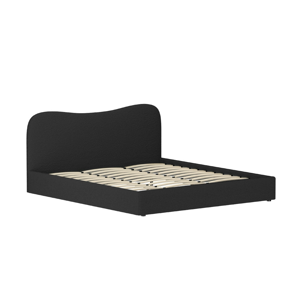 King Package | Albany Bouclé Bed Frame Black & Serenity Euro Top Mattress (Medium Firm)
