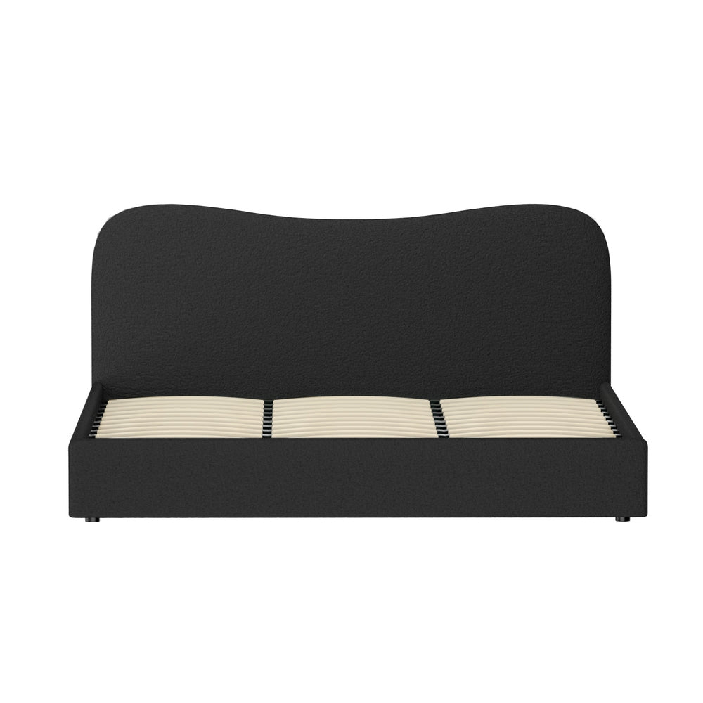 King Package | Albany Bouclé Bed Frame Black & Serenity Euro Top Mattress (Medium Firm)