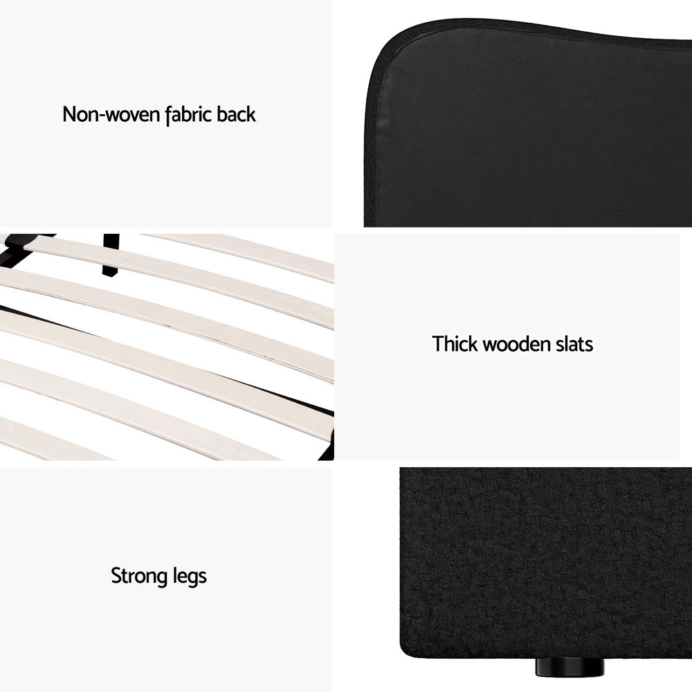 King Package | Albany Bouclé Bed Frame Black & Serenity Euro Top Mattress (Medium Firm)