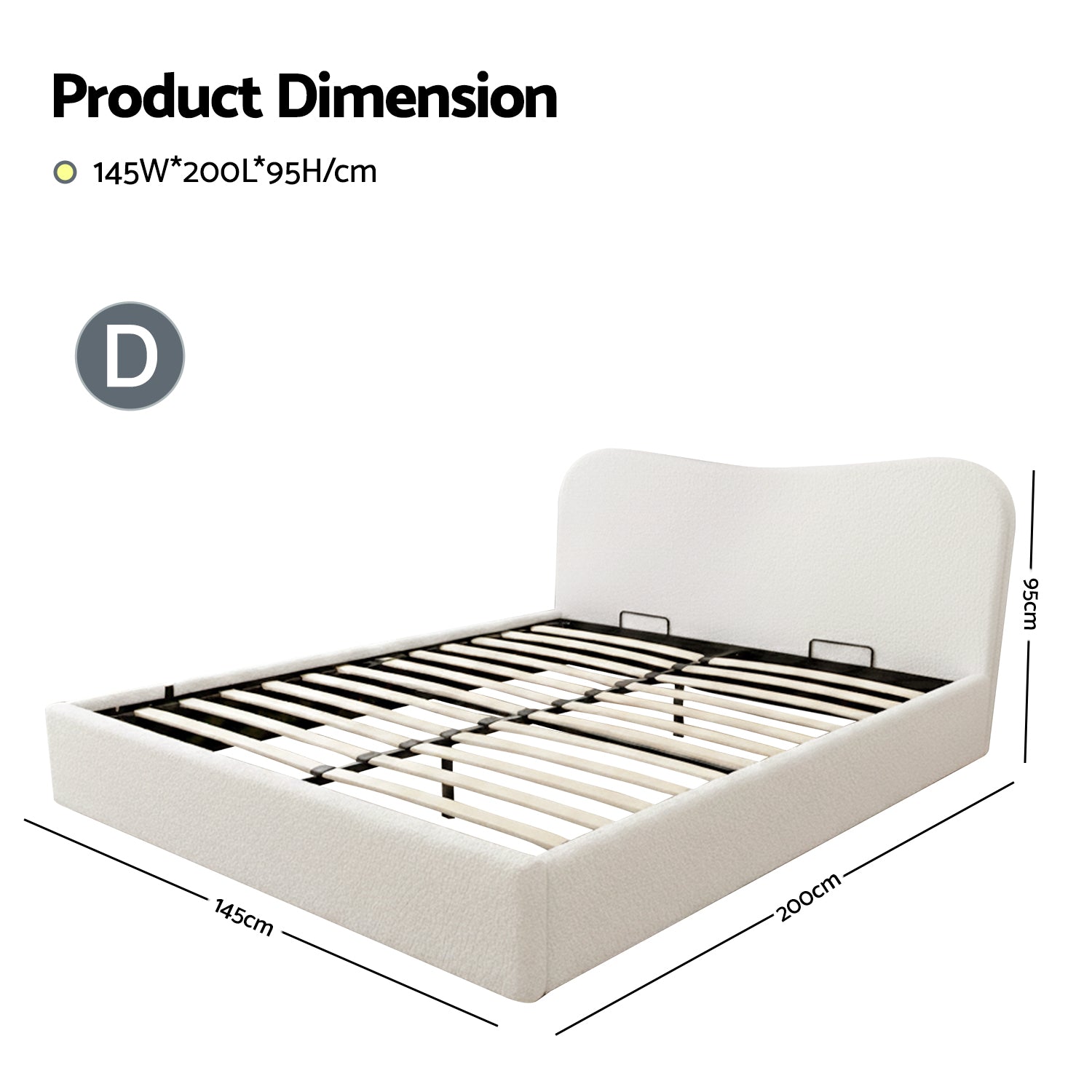 Darragh Double Boucle Gaslift Storage Bed Frame – White