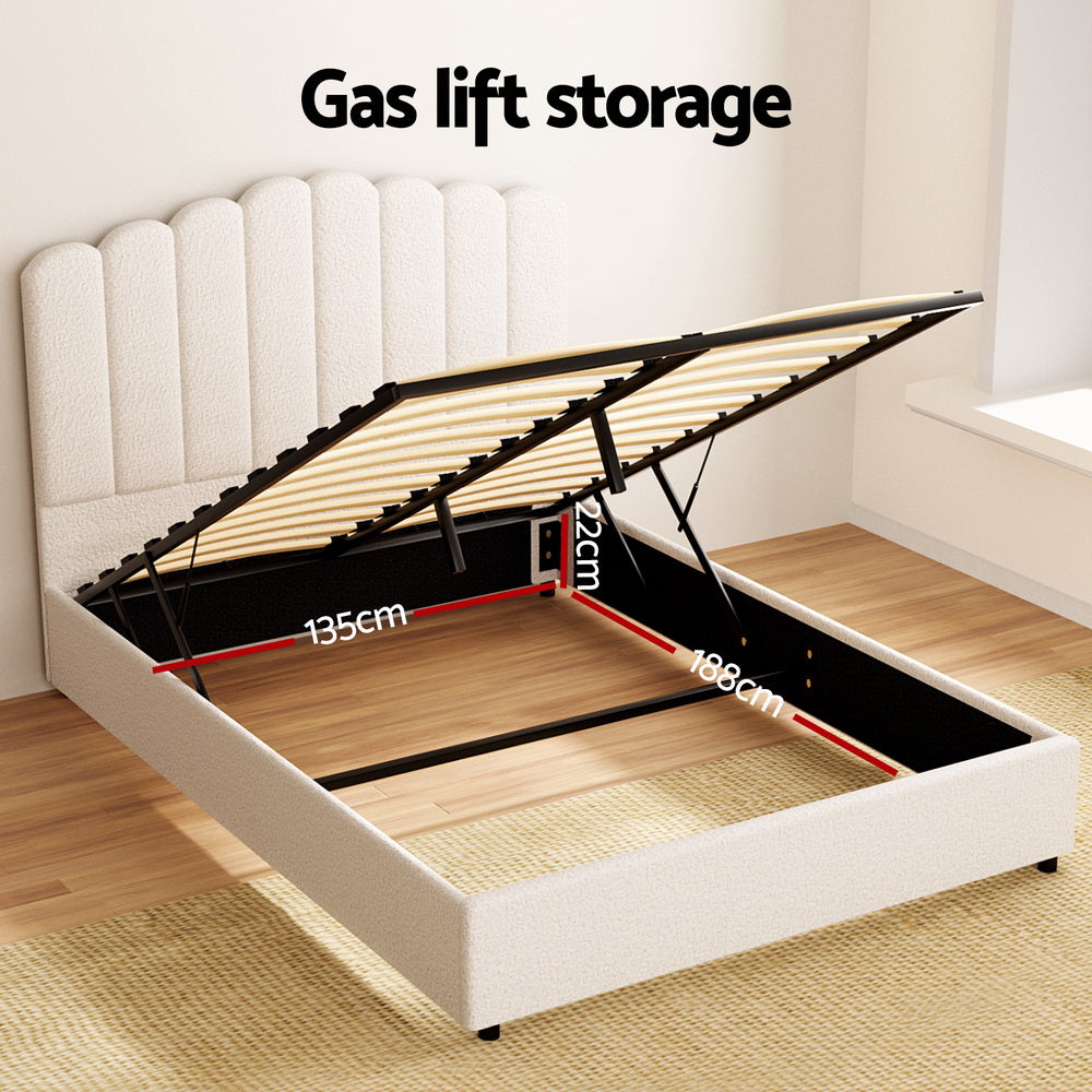 Fion Double Boucle Storage Bed - Cream White