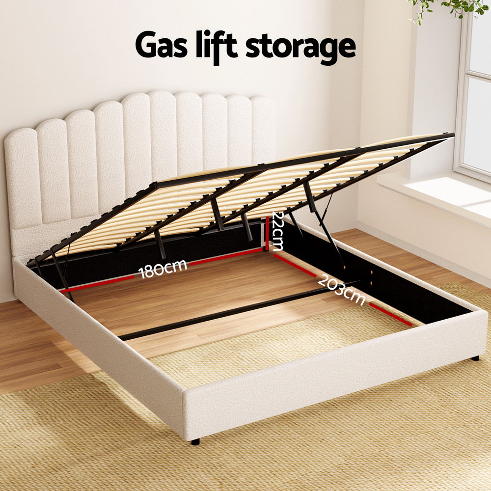 Fion King Boucle Storage Bed - Cream White