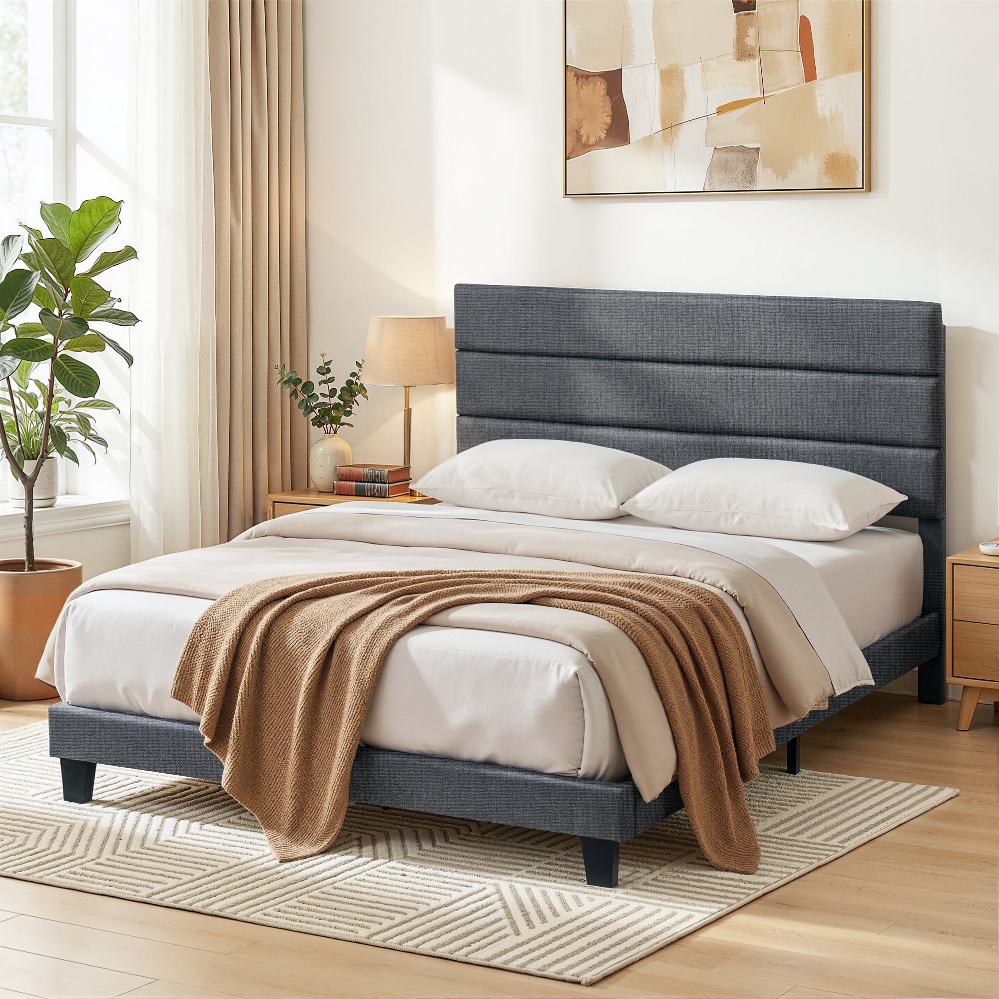 Hush Double Linen Upholstered Bed Frame - Dark Grey