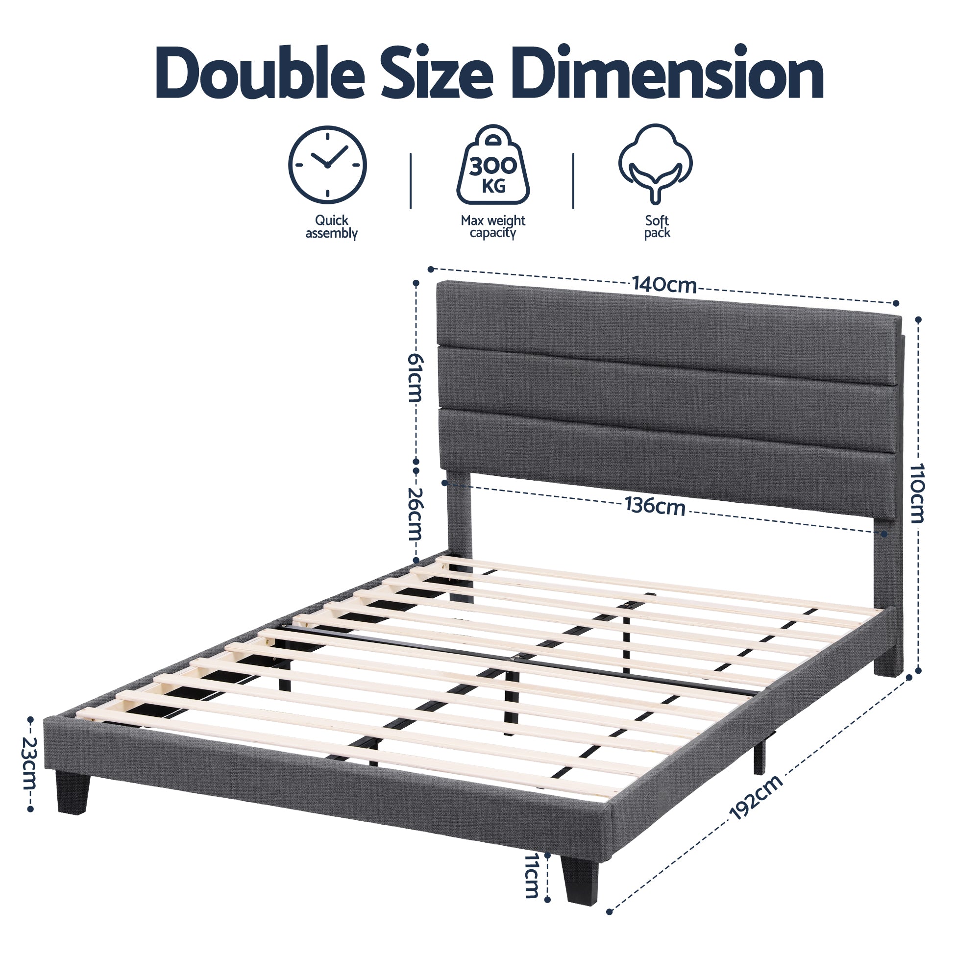 Hush Double Linen Upholstered Bed Frame - Dark Grey
