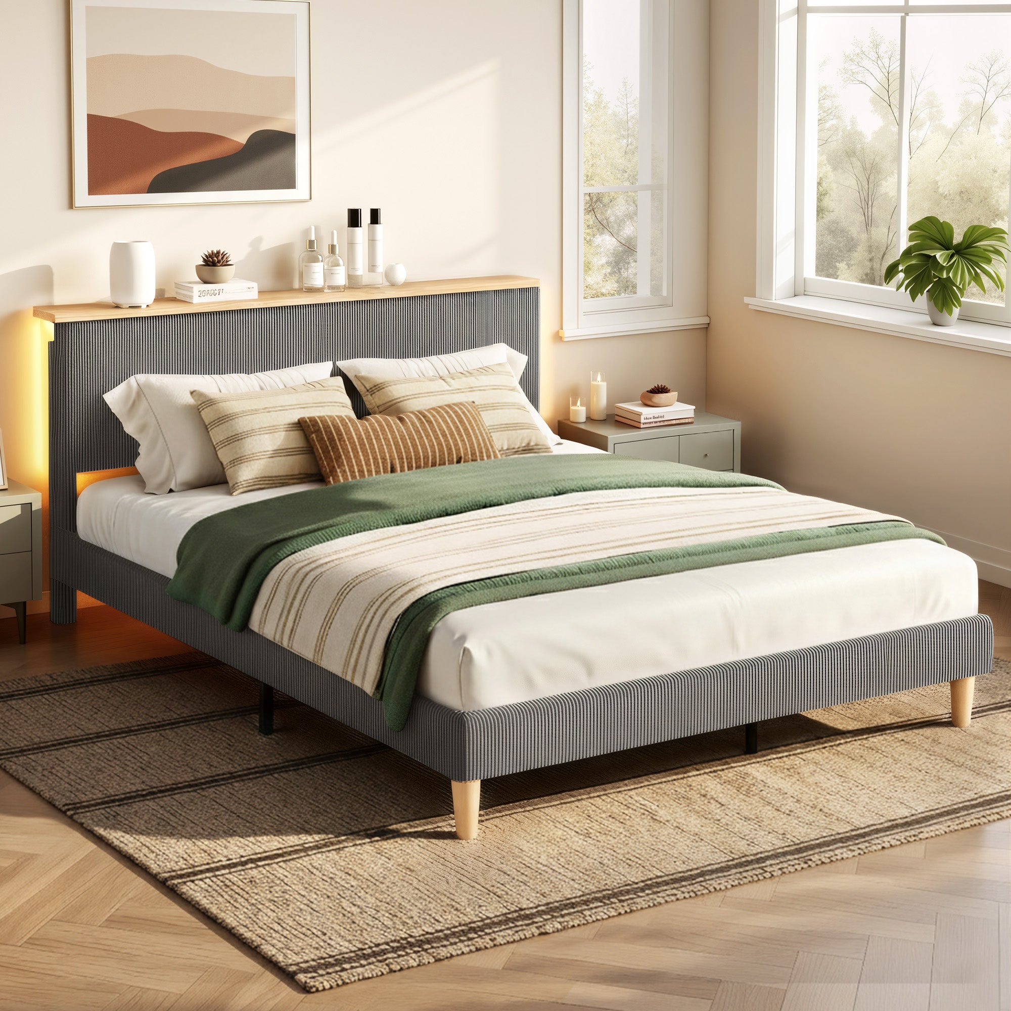 Royce Double Upholstered LED Bed Frame with Adjustable Headboard - Grey Velvet