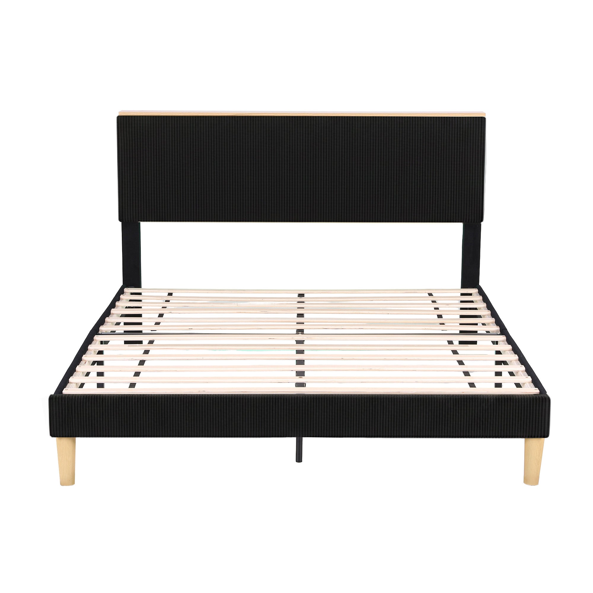 Royce Queen Upholstered LED Bed Frame with Adjustable Headboard - Black Velvet
