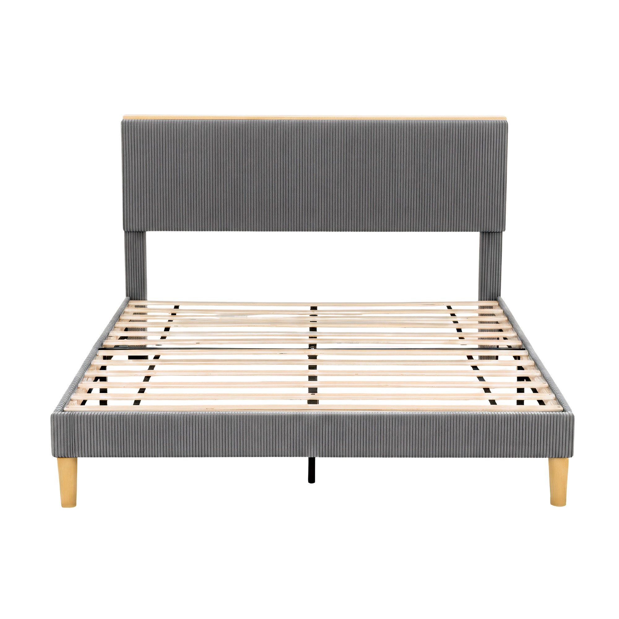 Royce Queen Upholstered LED Bed Frame with Adjustable Headboard - Grey Velvet