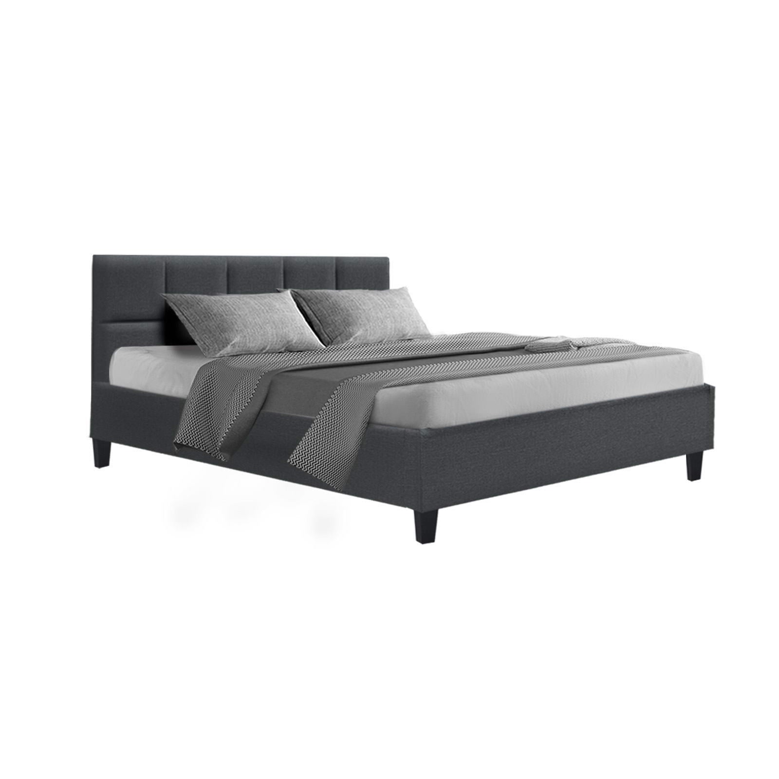 Bondi Double Bed Frame Charcoal with upholstered headboard, modern design, and dark fabric finish in bedroom setting