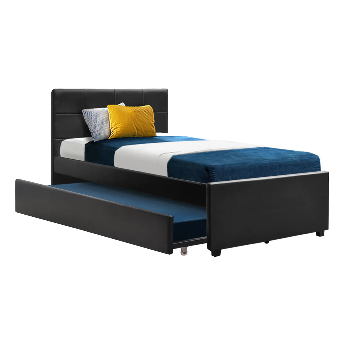 King Single Premium Package | Eden Trundle Bed Black, Algarve Euro Top Pocket Spring Mattress (Medium Firm), Arina Series Trundle Mattress (Medium Firm) & Pillowtop Mattress Topper