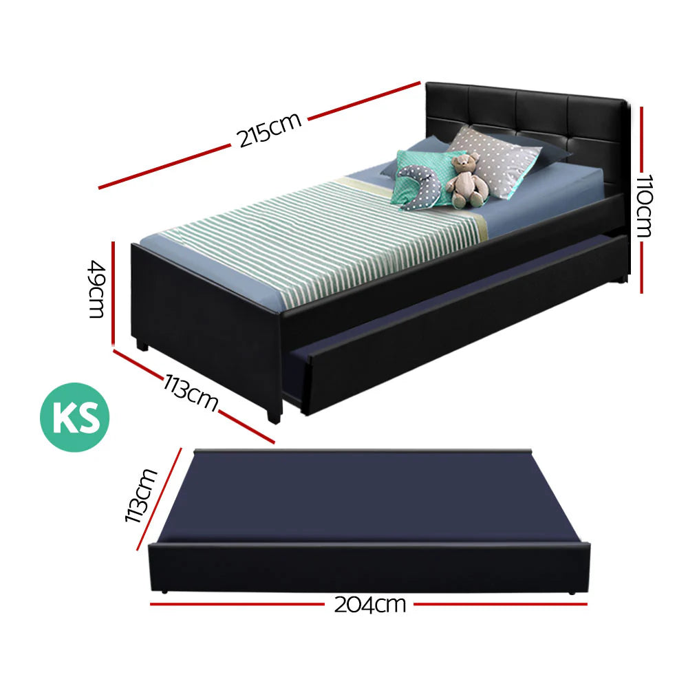 King Single Premium Package | Eden Trundle Bed Black, Algarve Euro Top Pocket Spring Mattress (Medium Firm), Arina Series Trundle Mattress (Medium Firm) & Pillowtop Mattress Topper