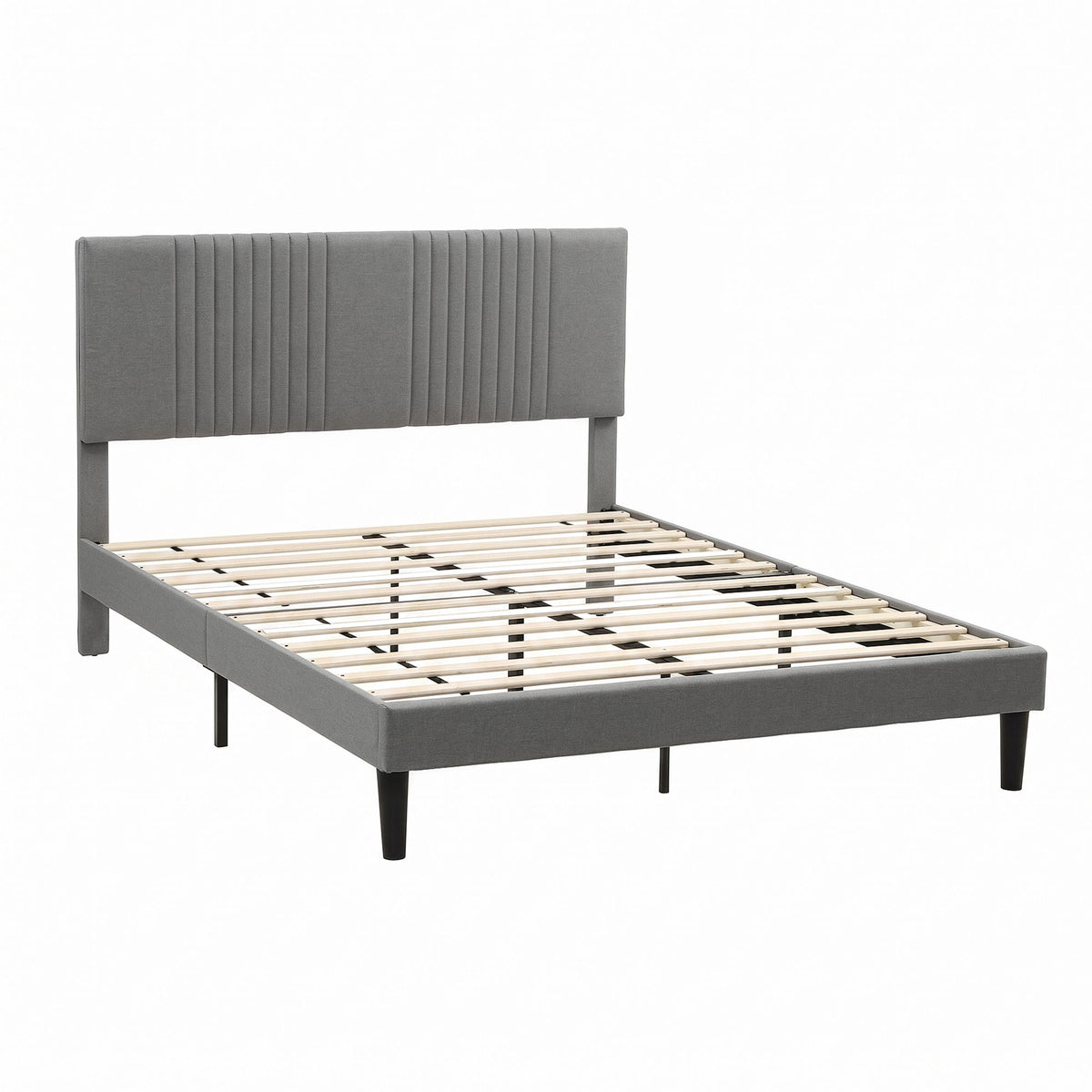 Double Bed Frame with Adjustable Upholstered Headboard 300kg Capacity - Grey