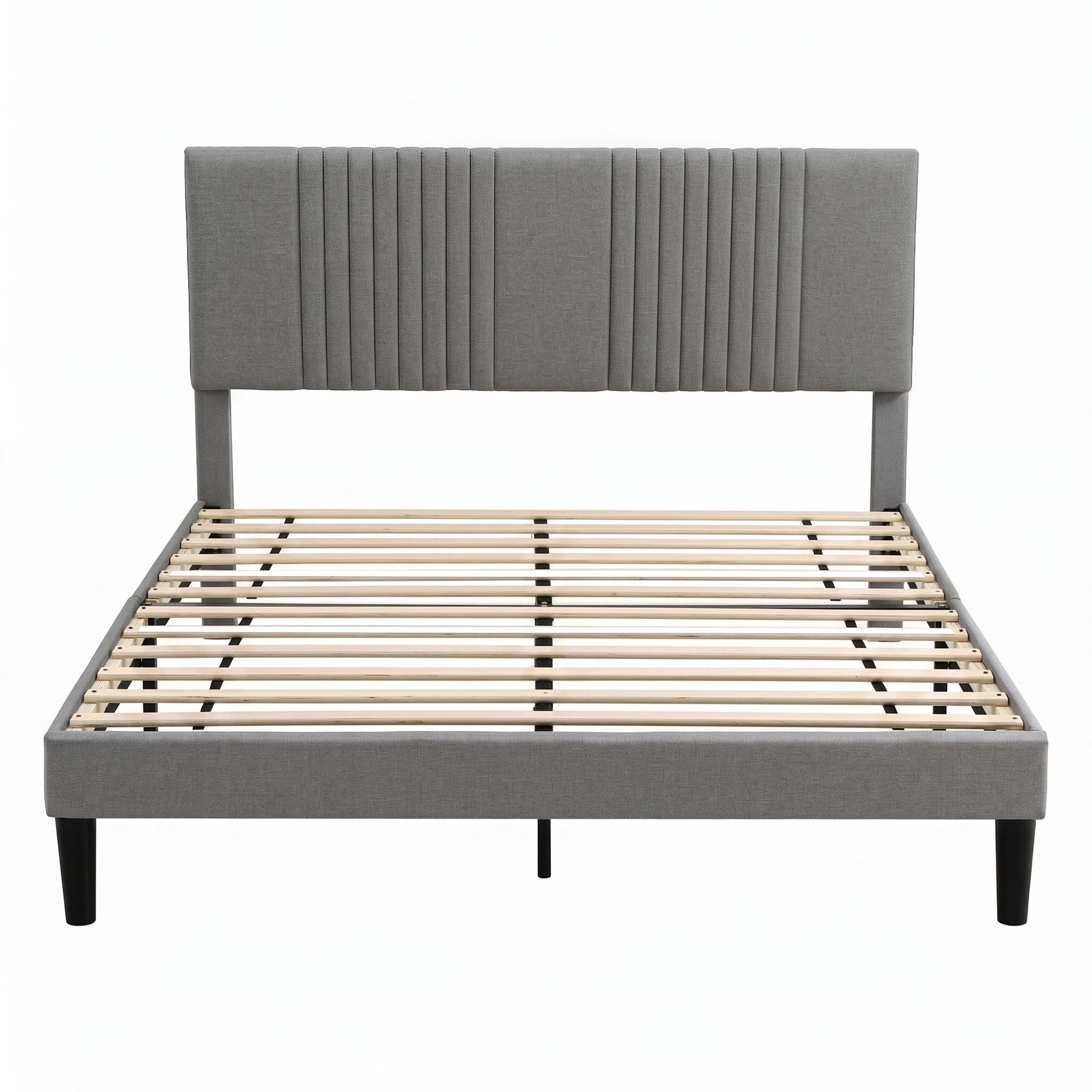 Double Bed Frame with Adjustable Upholstered Headboard 300kg Capacity - Grey