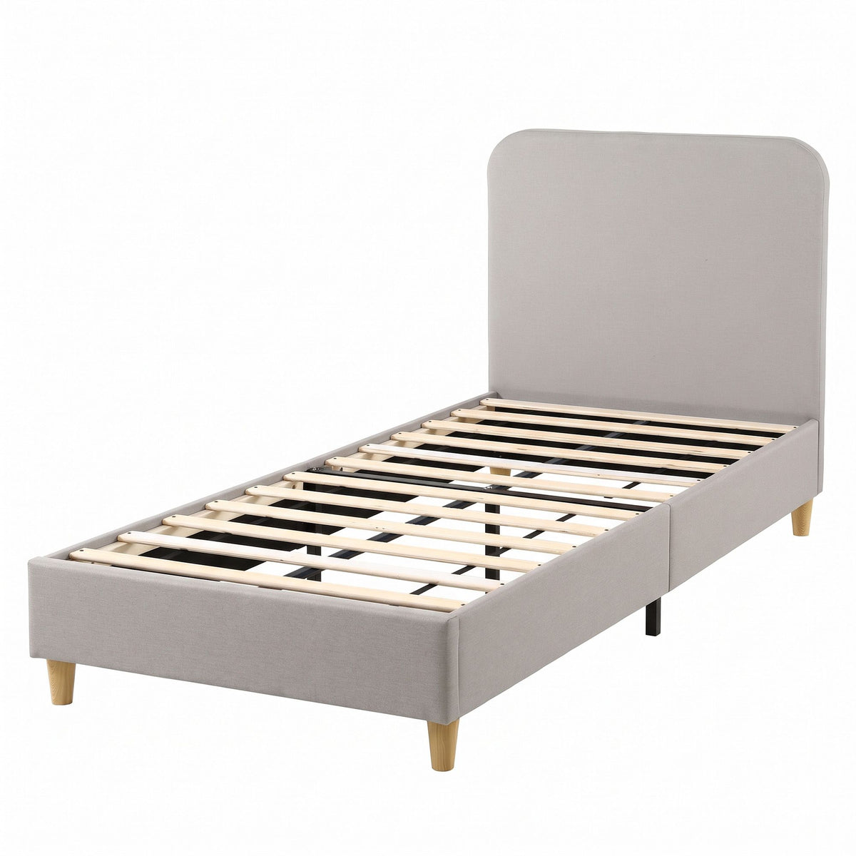 King Single Upholstered Bed Frame with Headboard - Grey