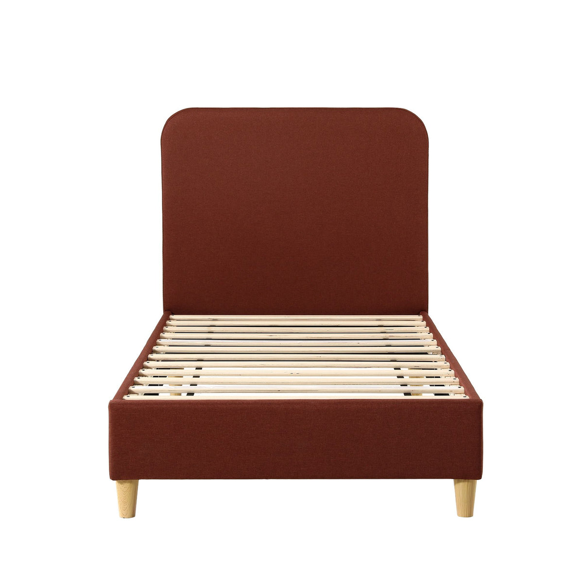 Single Upholstered Bed Frame with Headboard - Brown Faux Linen