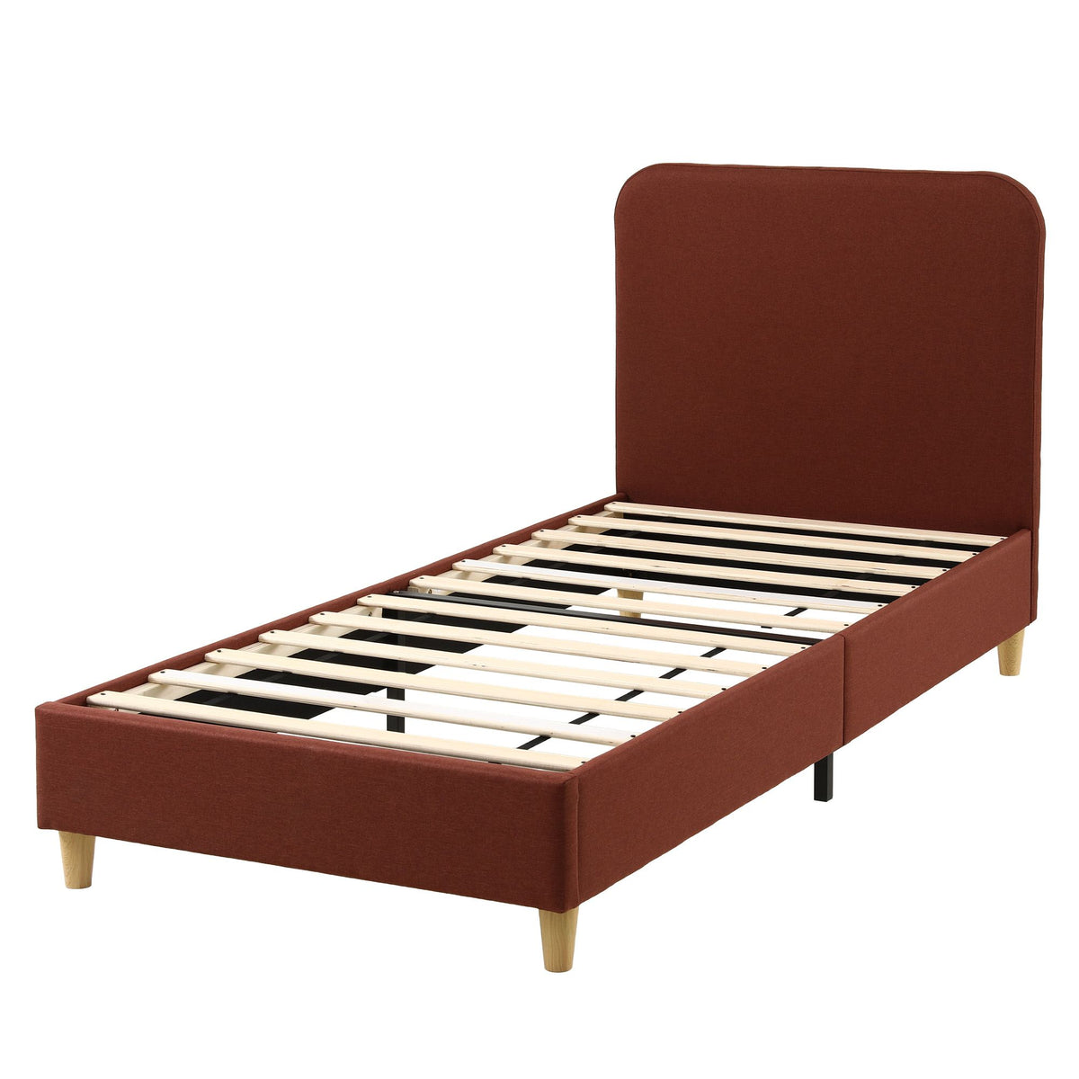 Single Upholstered Bed Frame with Headboard - Brown Faux Linen