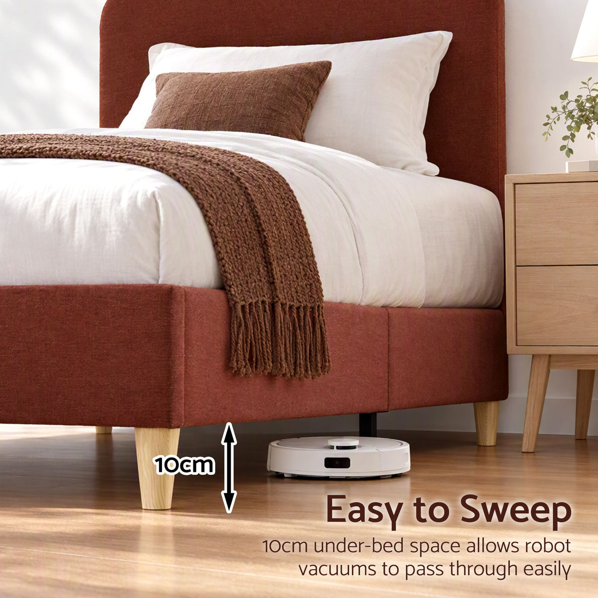 Single Upholstered Bed Frame with Headboard - Brown Faux Linen
