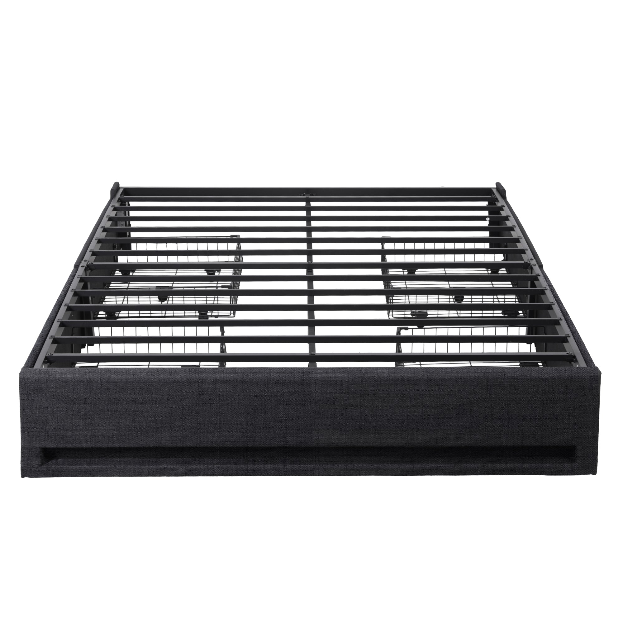 Queen Bed Frame with Storage Drawers RGB Lights Charging Station Upholstered Fabric