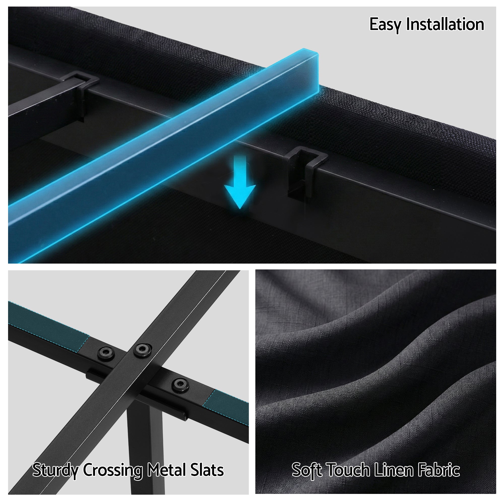 Queen Bed Frame with Storage Drawers RGB Lights Charging Station Upholstered Fabric