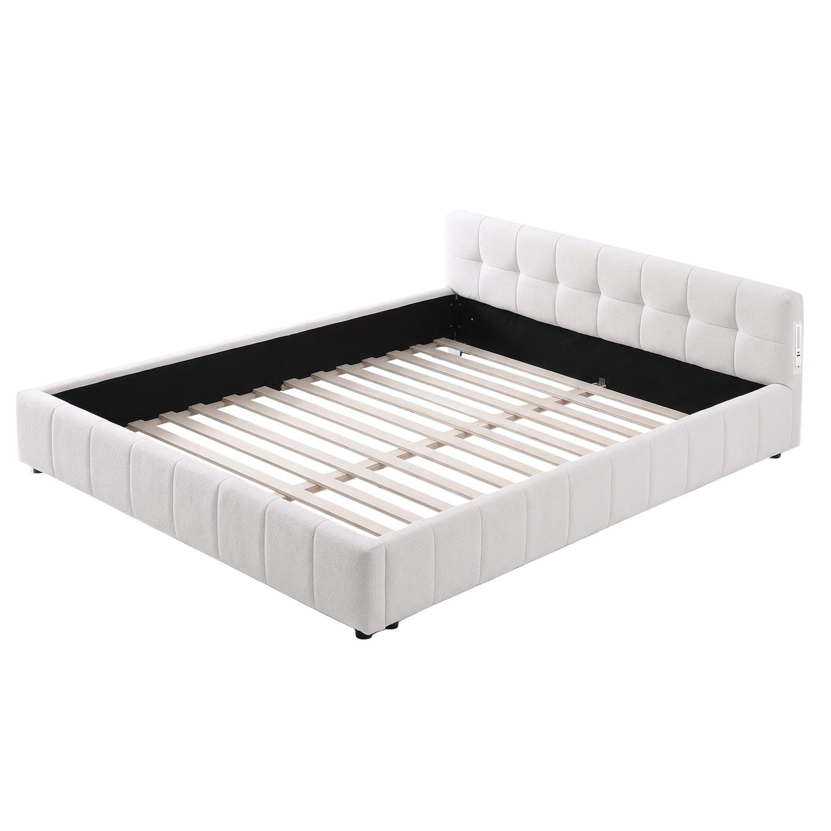 Double Bed Frame with Charging Station, LED Lights & Tufted Headboard