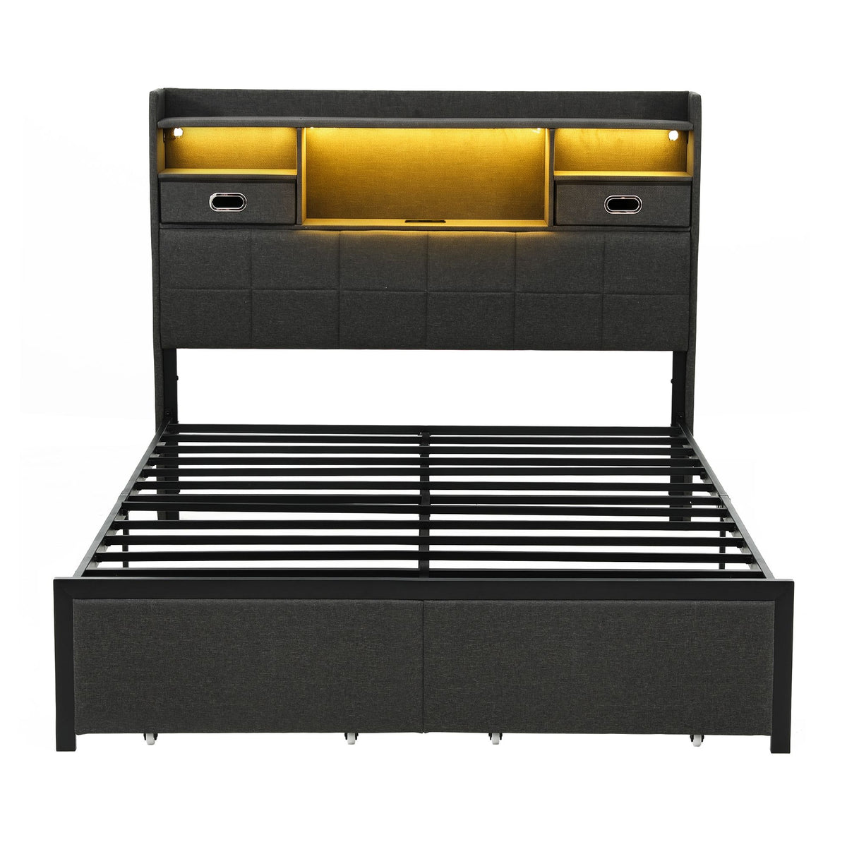 Double Bed Frame with 2 Storage Drawers, Headboard, USB Charging & RGB LED Light