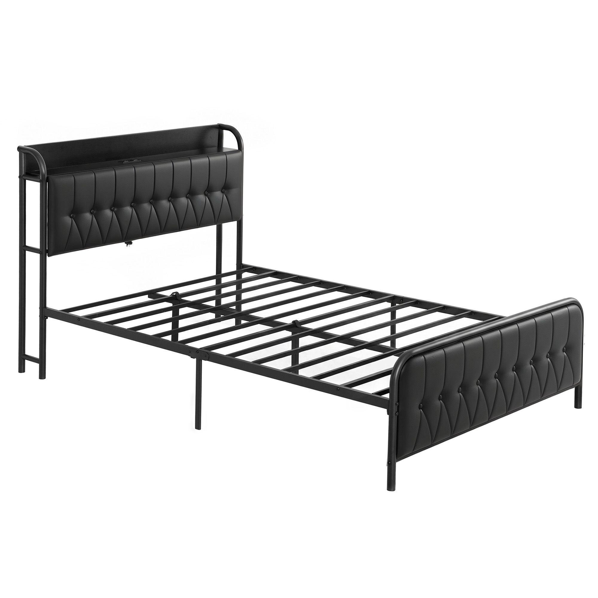 Double Bed Frame with Storage Headboard and SAA Certified Charging Station - PU Leather