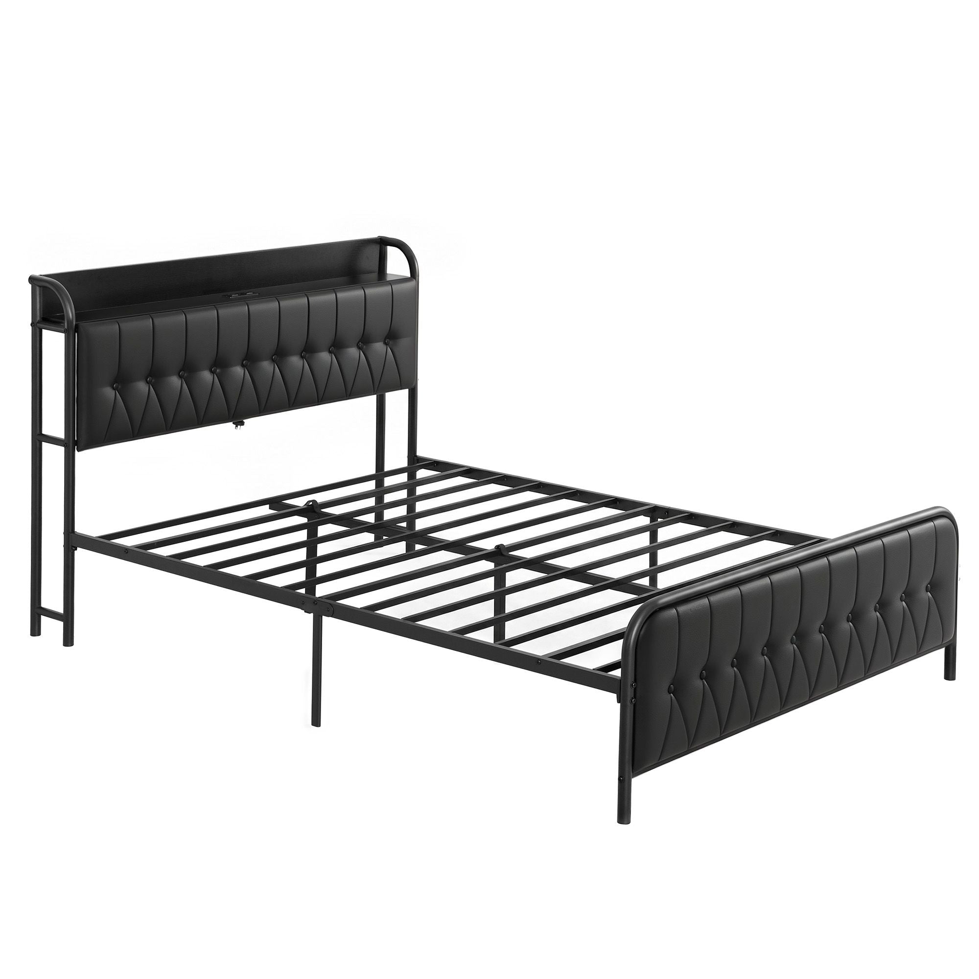 Queen Bed Frame with Storage Headboard and SAA Certified Charging Station - PU Leather