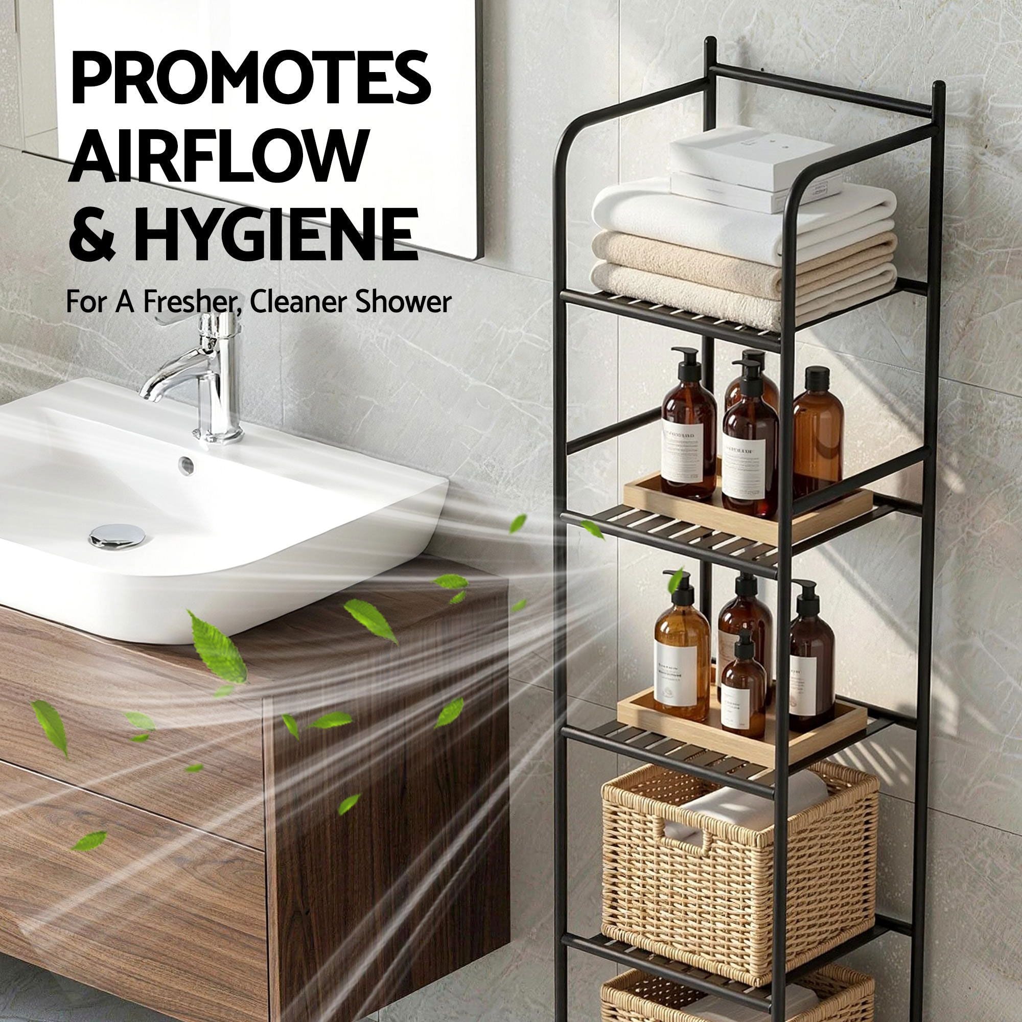 2X 5 Tier Floor Standing Corner Shower Caddy Bathroom Organizer - Black