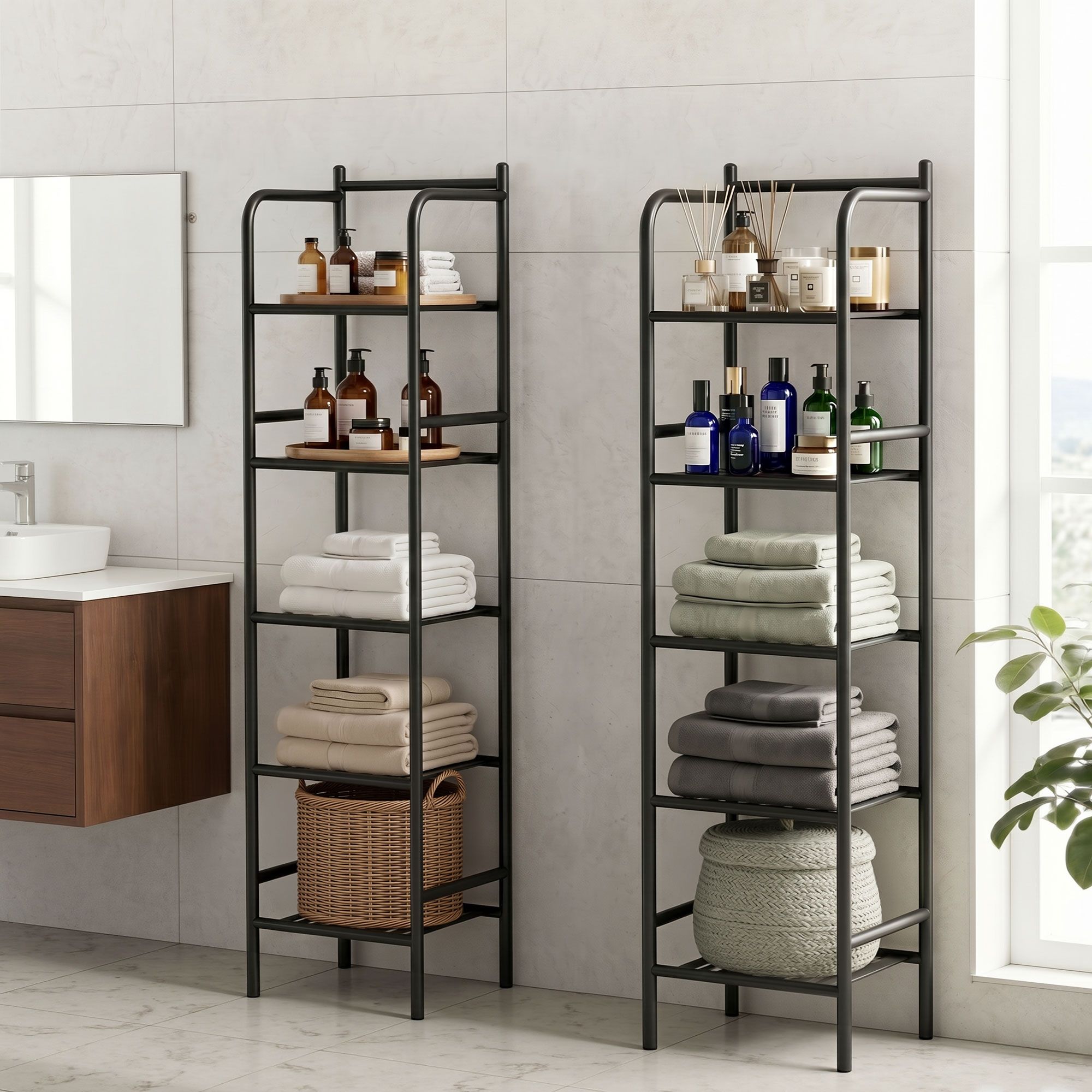 2X 5 Tier Floor Standing Corner Shower Caddy Bathroom Organizer - Black