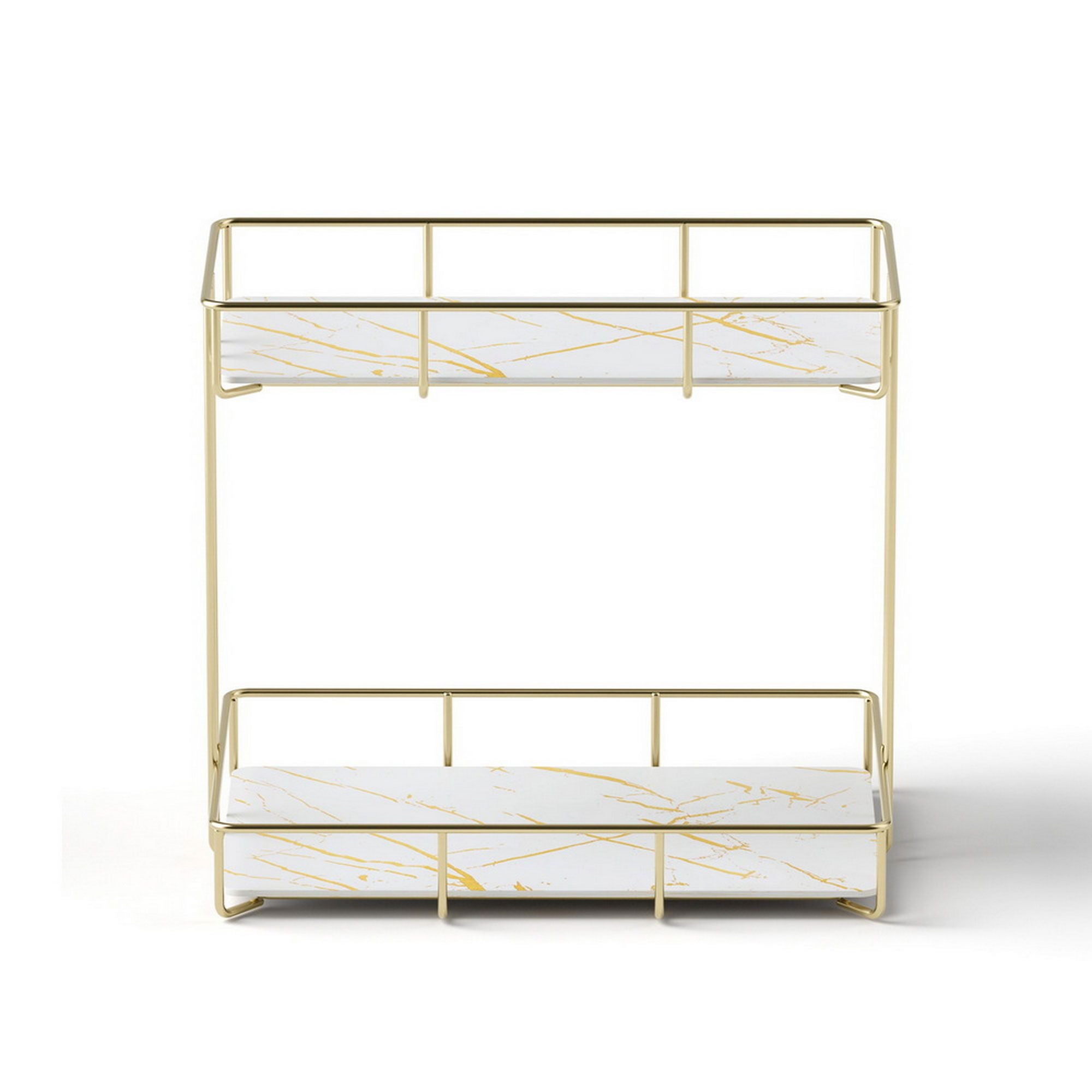 2-Tier Bathroom Corner Storage Rack 2 Pack with Marble Look - Gold