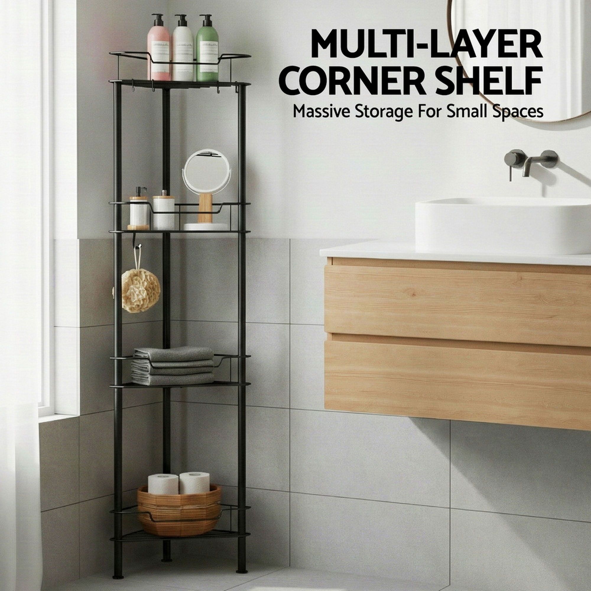 2x Floor Standing Shower Caddy 4 Tier Rustproof Bathroom Storage