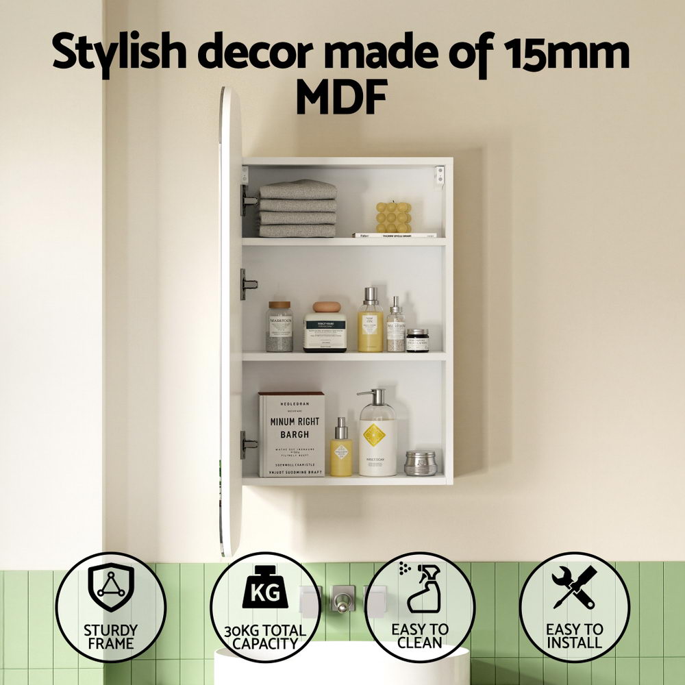 Bathroom Mirror Cabinet Medicine Shaving Arch Wall Hung 450x900mm White