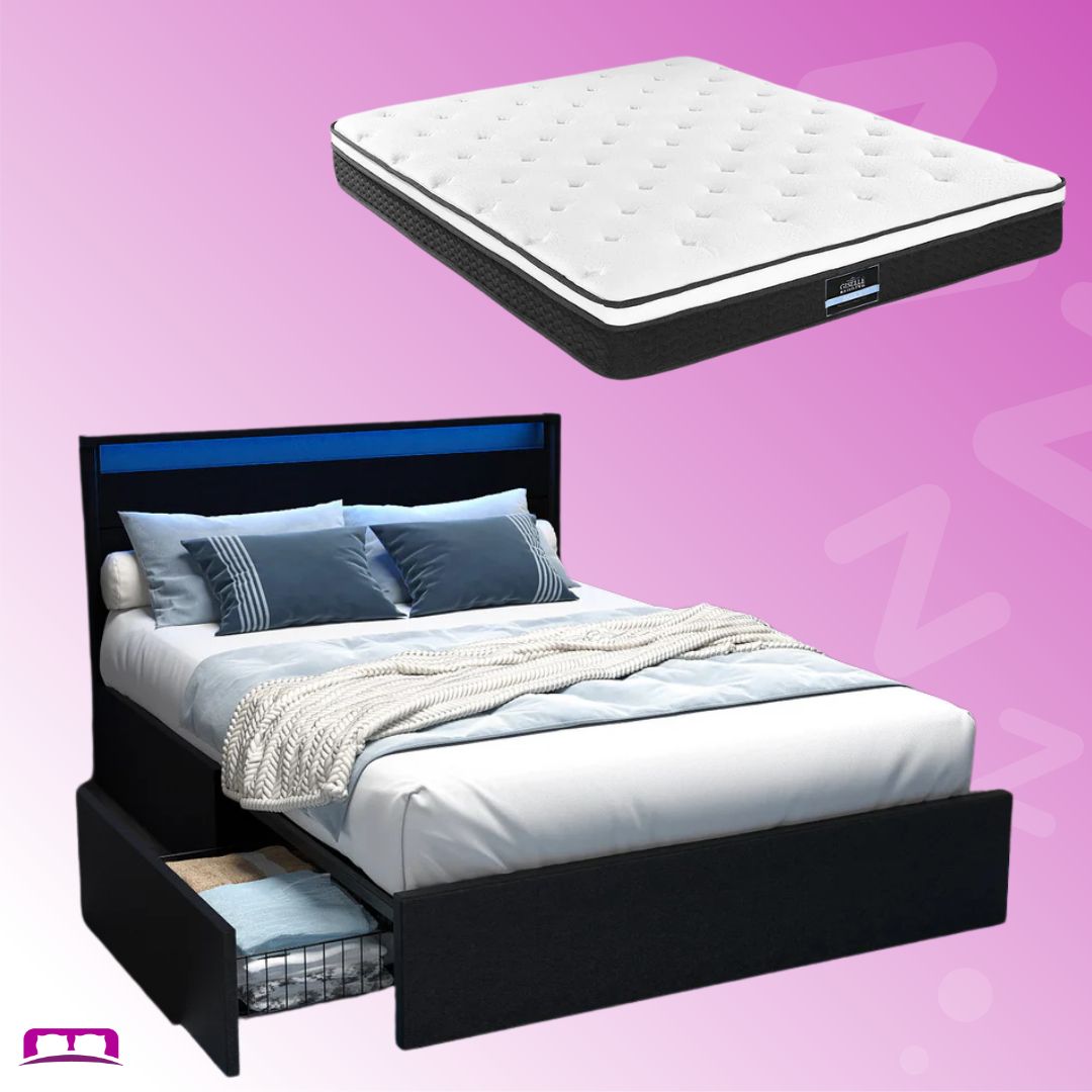 Queen Package | Dunelight LED Bed Black & Bonita Euro Top Mattress (Medium Firm)