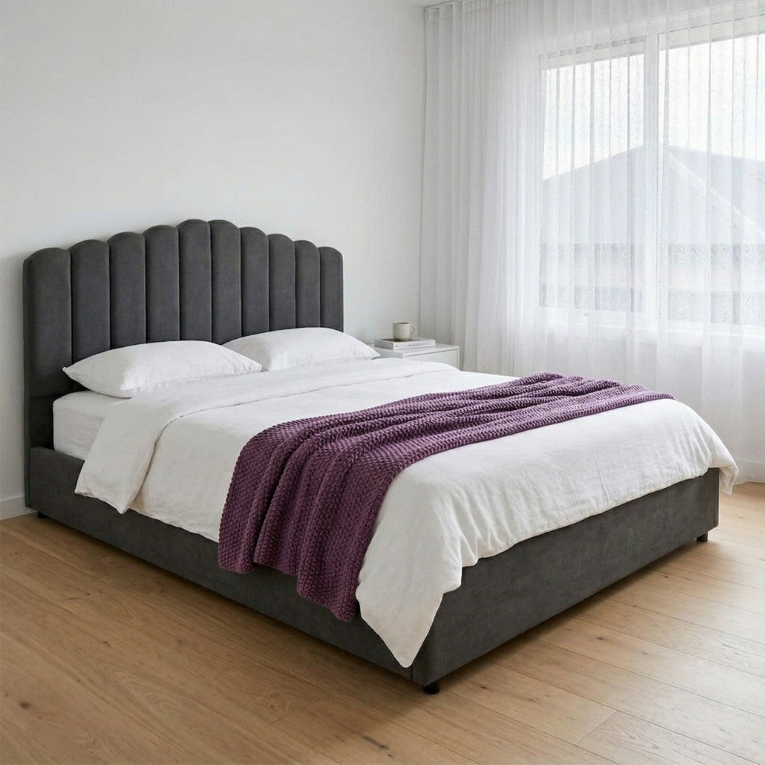Fiona Queen Velvet Gas Lift Storage Bed Frame - Grey