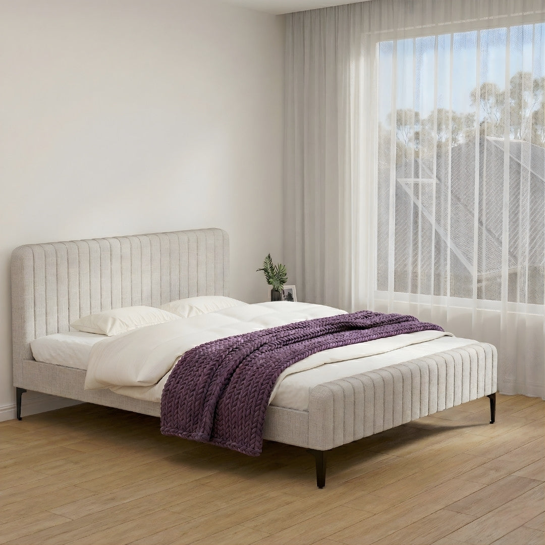 Burleigh Linen Upholstered Queen Bed Frame - Beige