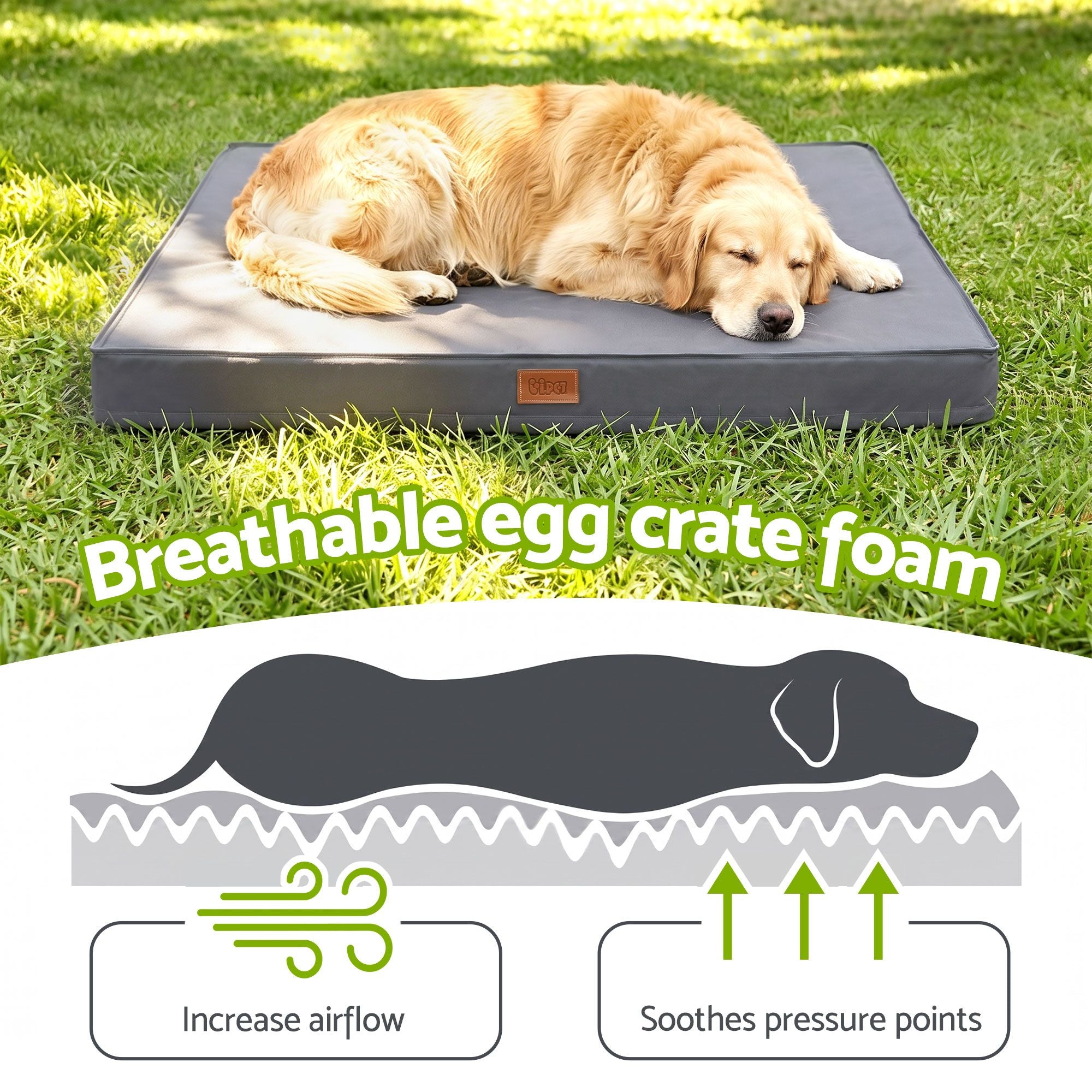 Dog Bed Large Water-resistant Egg Crate Foam Orthopedic Pet Mat Grey