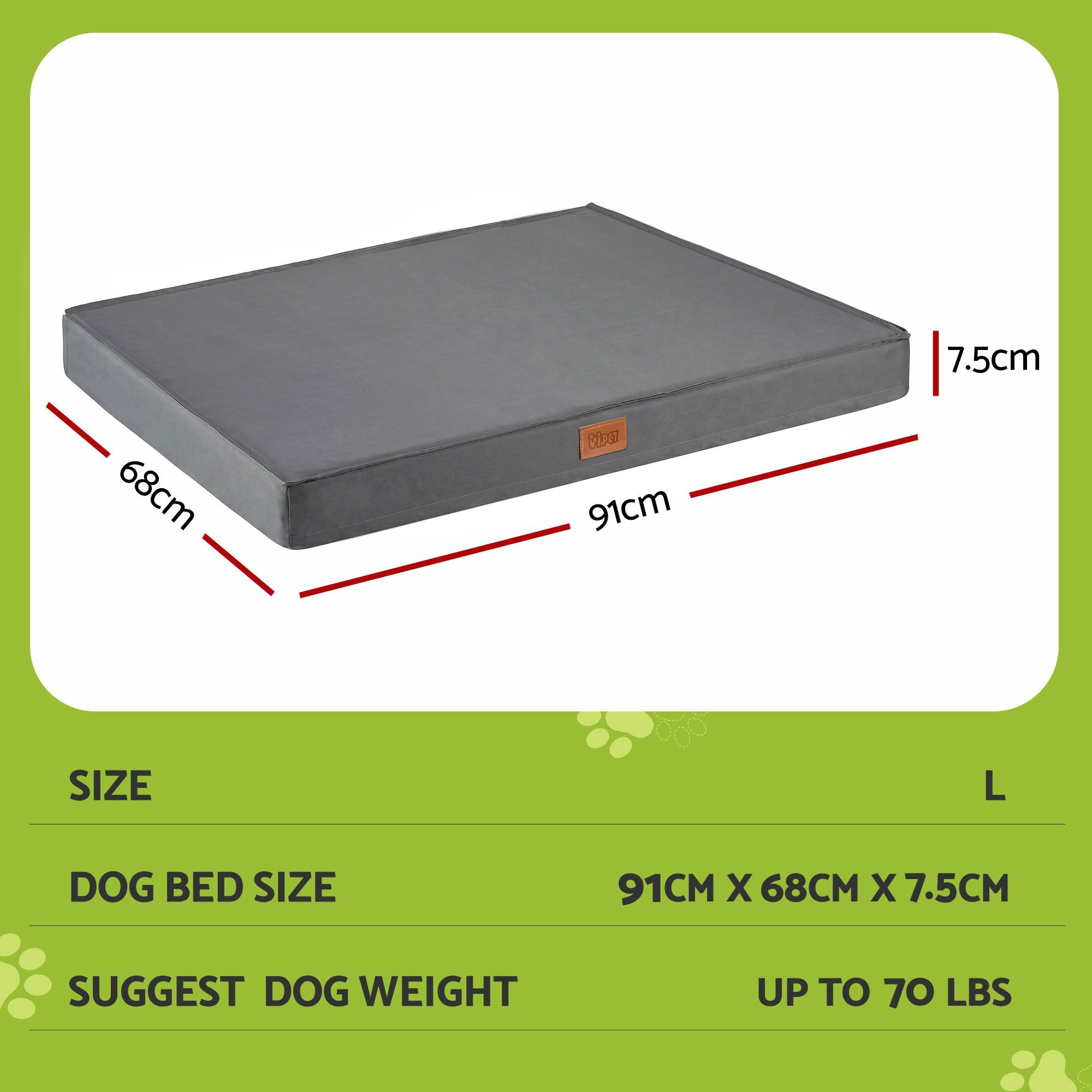 Dog Bed Large Water-resistant Egg Crate Foam Orthopedic Pet Mat Grey