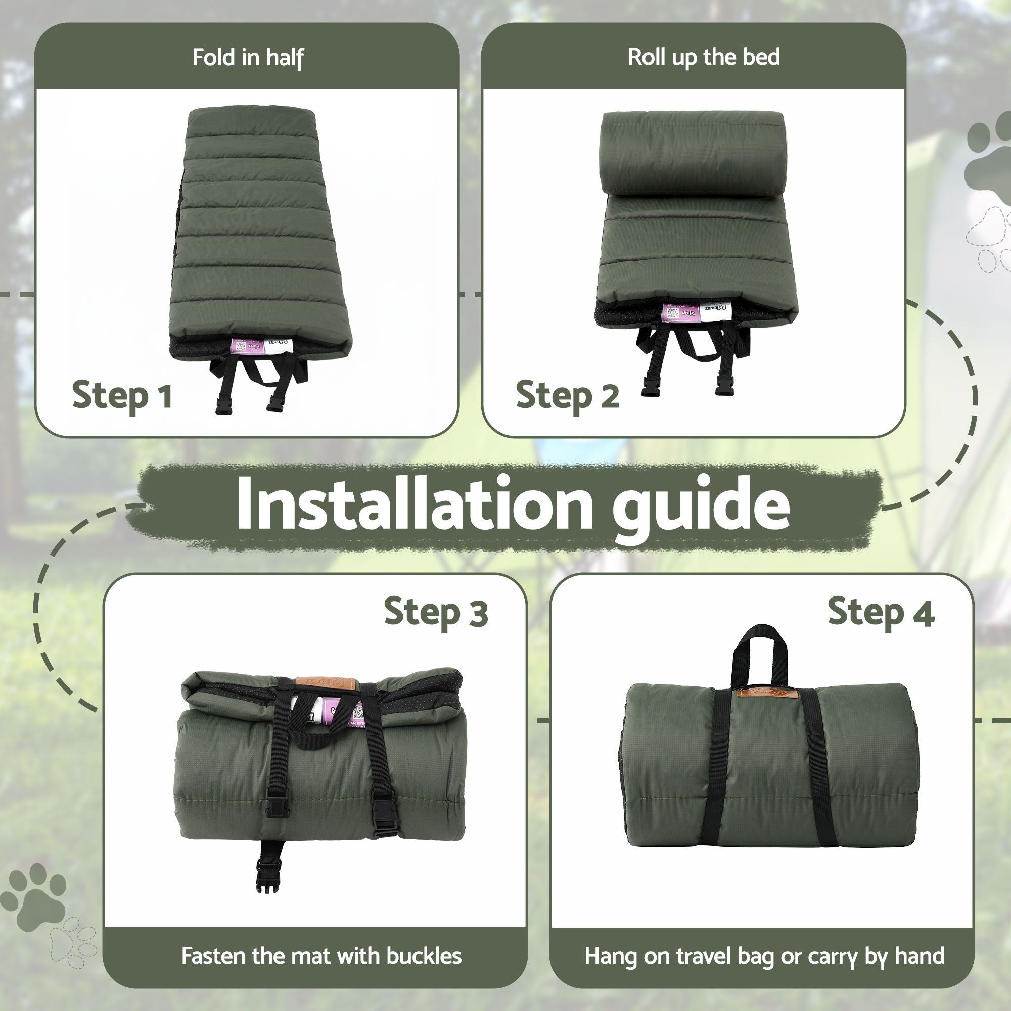 Outdoor Dog Bed Large Water-resistant Washable Foldable Travel Dog Mat Green