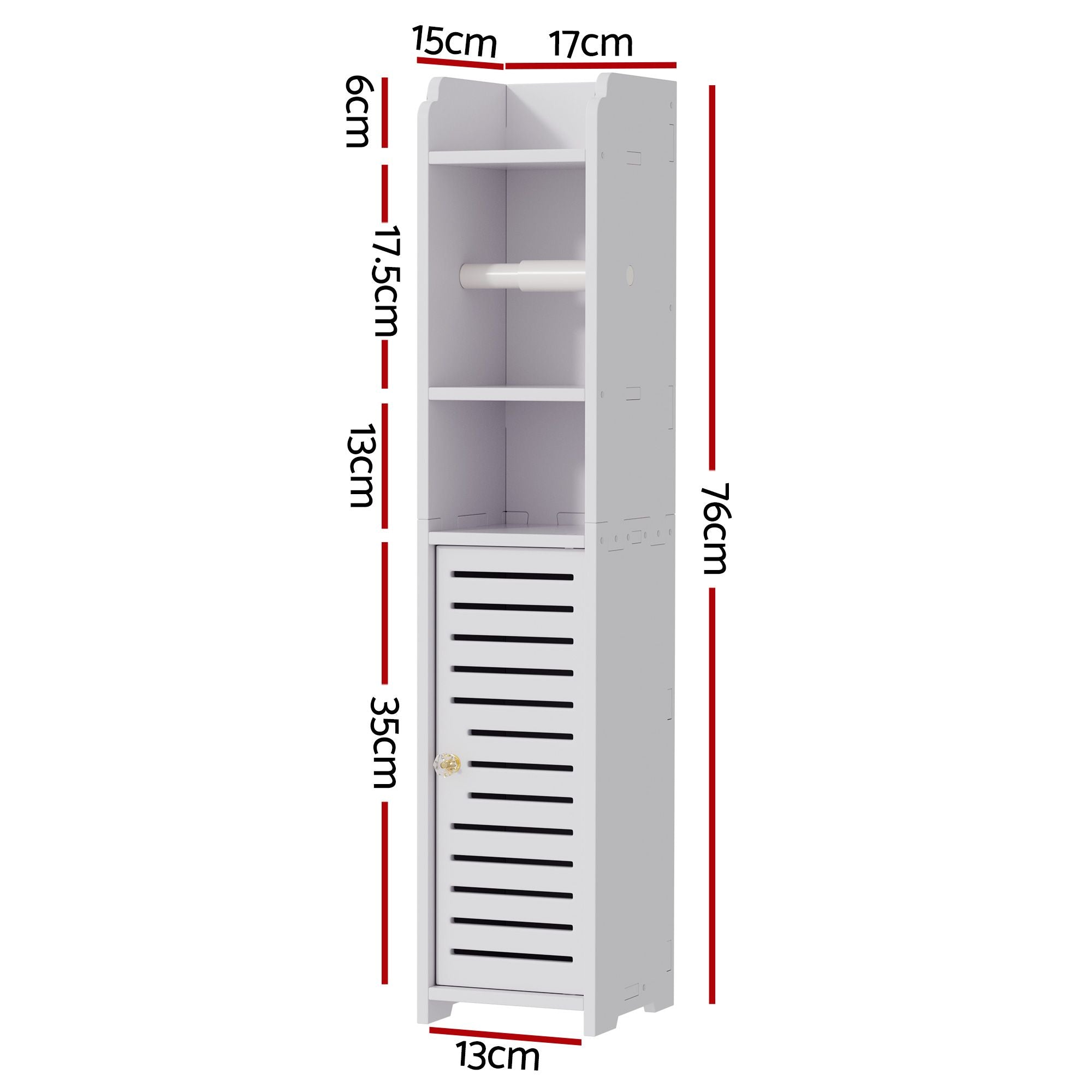2X Slim Bathroom Storage Cabinets with Toilet Roll Holder 76cm - White