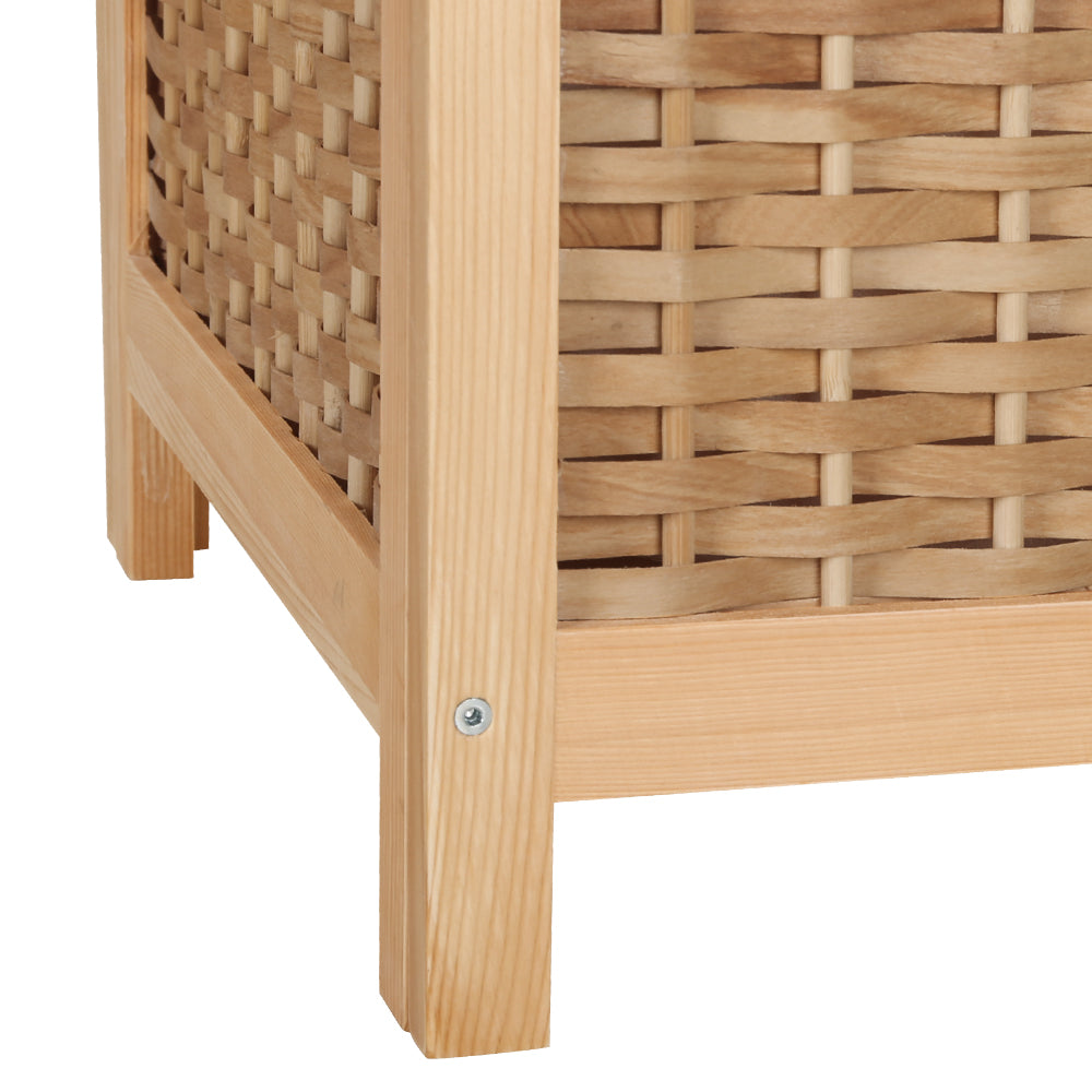 Close-up of wooden frame and woven panel detail on Laundry Hamper Bathroom Storage Cabinet Wooden Organiser Bag Clothes