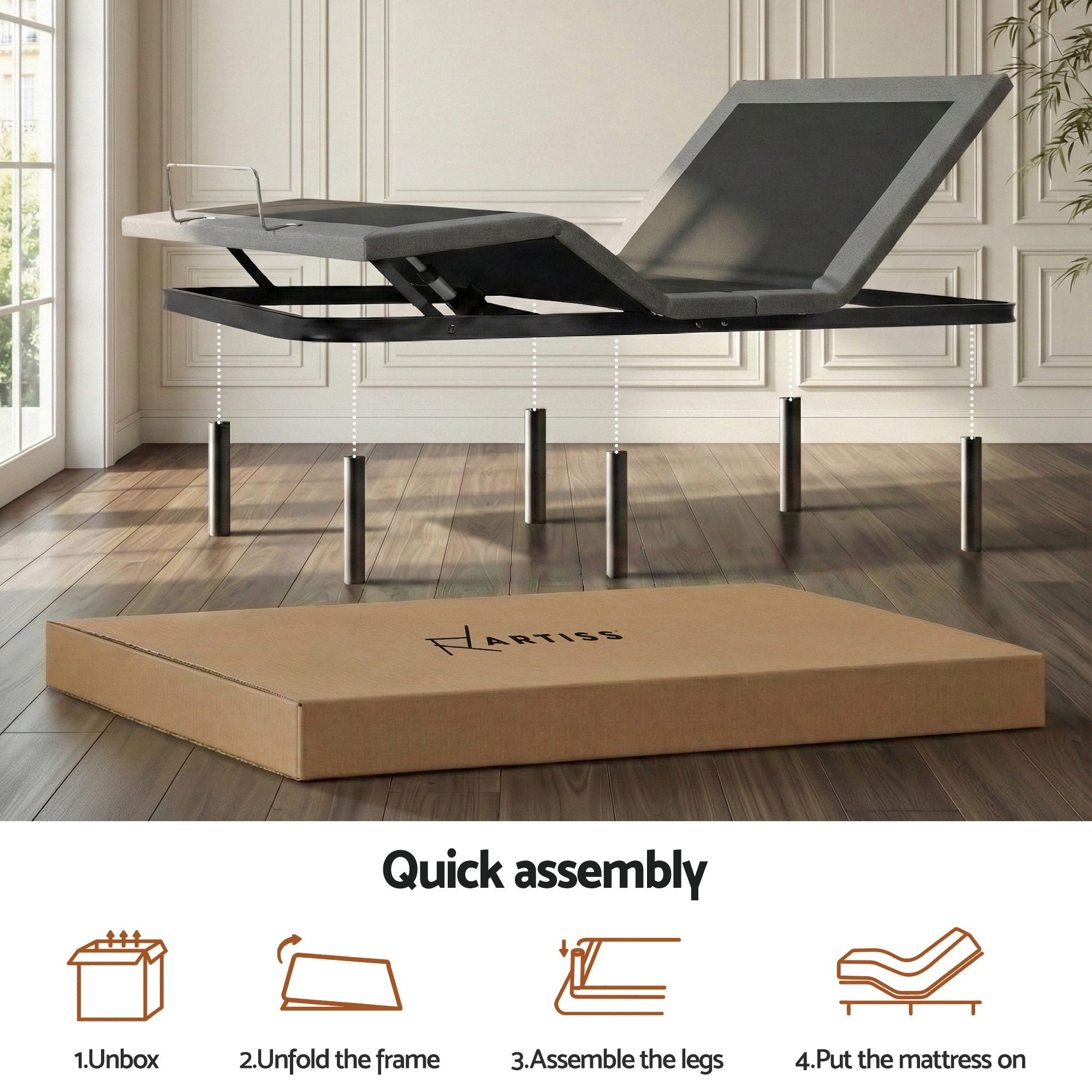 Adjustable Bed Frame Queen Size Electric Bed Base Wireless Remote Control Zero Gravity Power Bed Foundation