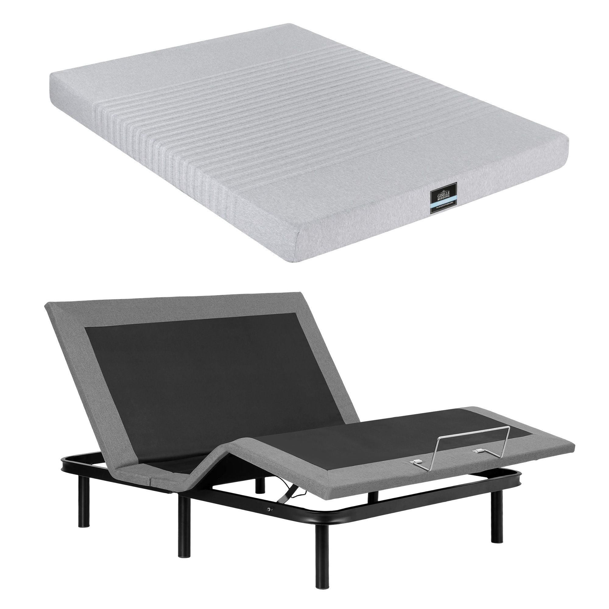 Double Bed Frame and Giselle Bedding Double Memory Foam Mattress Set, Electric Bed Base with Zero Gravity & 7 Zone Cooling Comfort for Back Pain Relief, Black & Grey,15cm Thickness