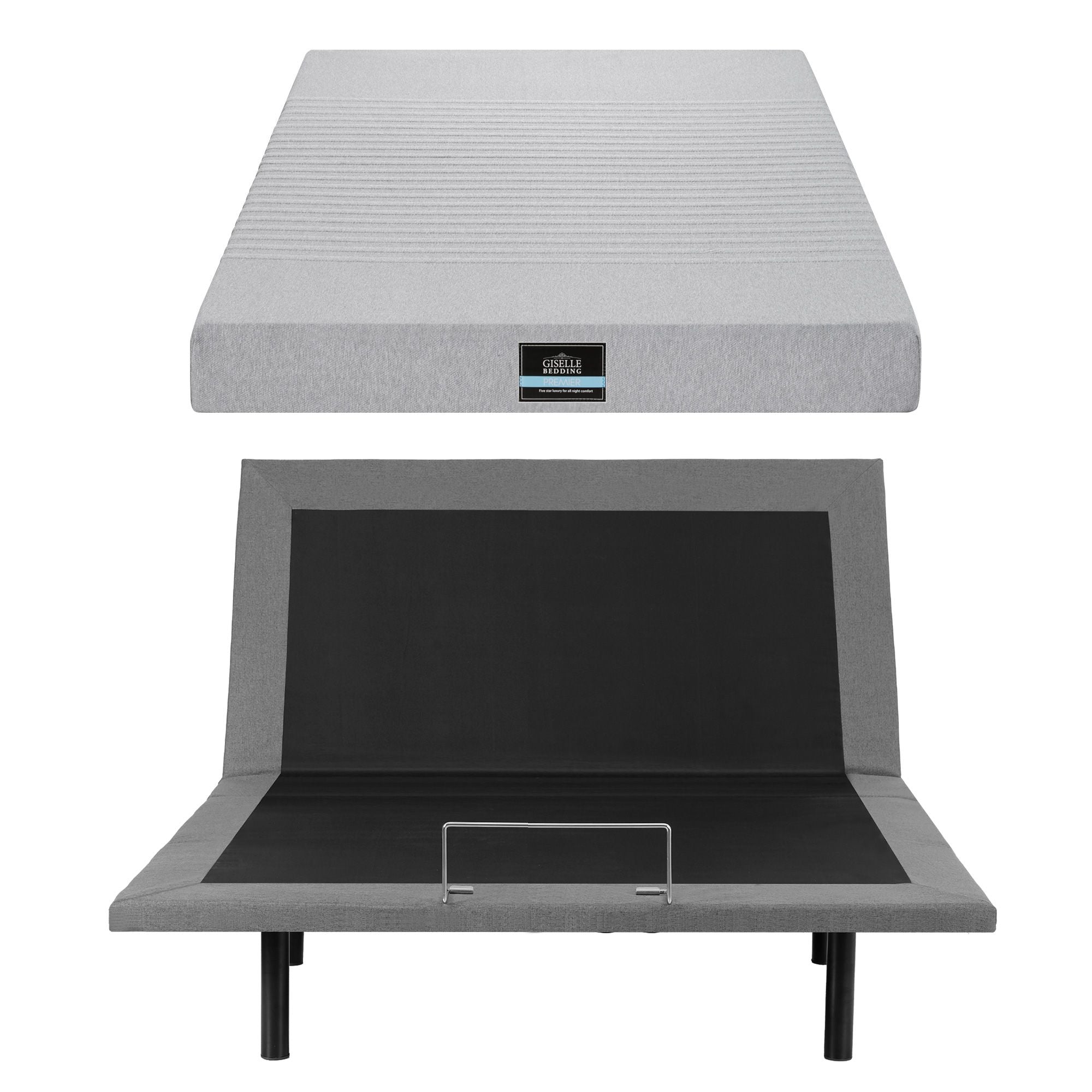 Double Bed Frame and Giselle Bedding Double Memory Foam Mattress Set, Electric Bed Base with Zero Gravity & 7 Zone Cooling Comfort for Back Pain Relief, Black & Grey,15cm Thickness