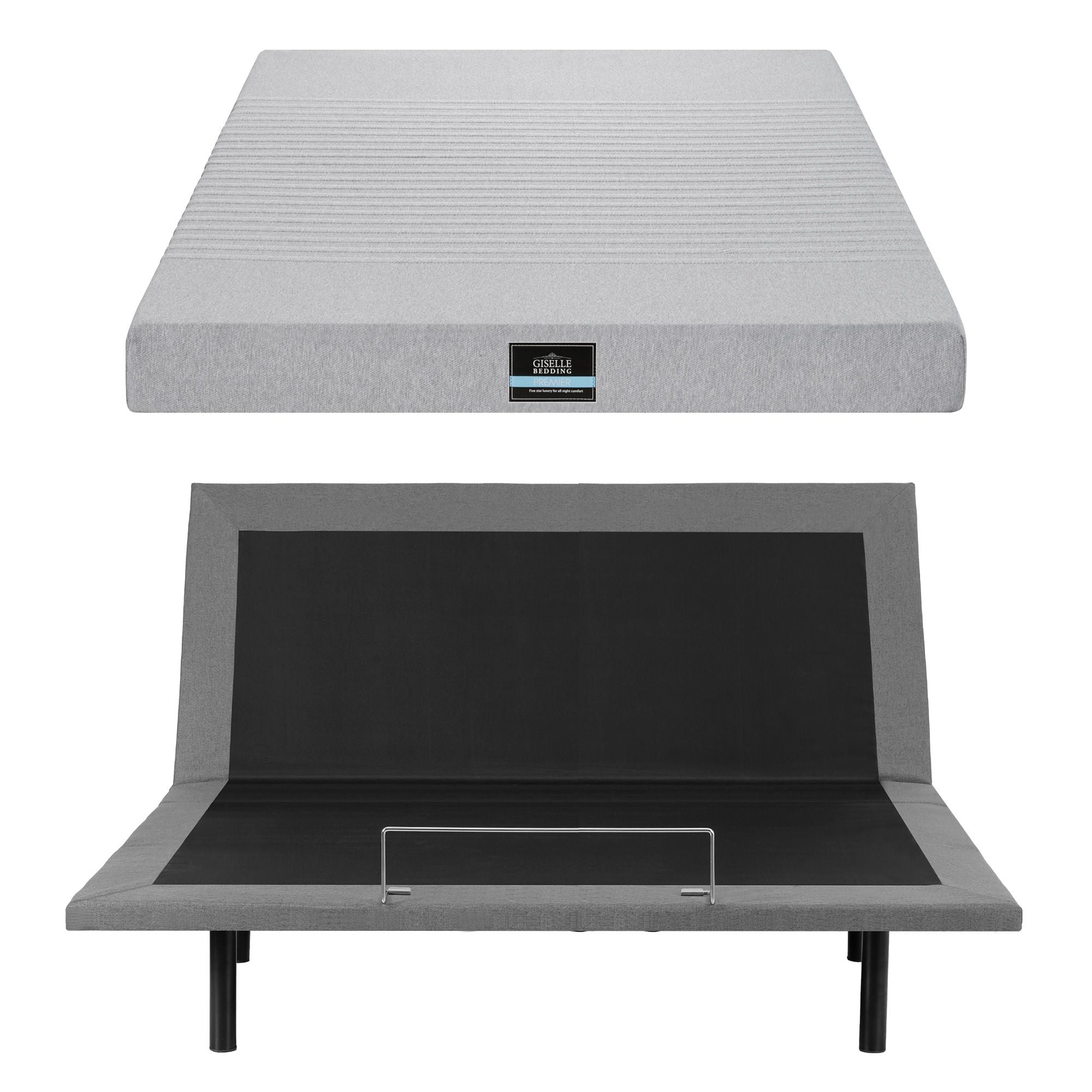 King Bed Frame and Giselle Bedding King Memory Foam Mattress Set, Electric Bed Base with Zero Gravity & 7 Zone Cooling Comfort for Back Pain Relief, Black & Grey, 15cm Thickness