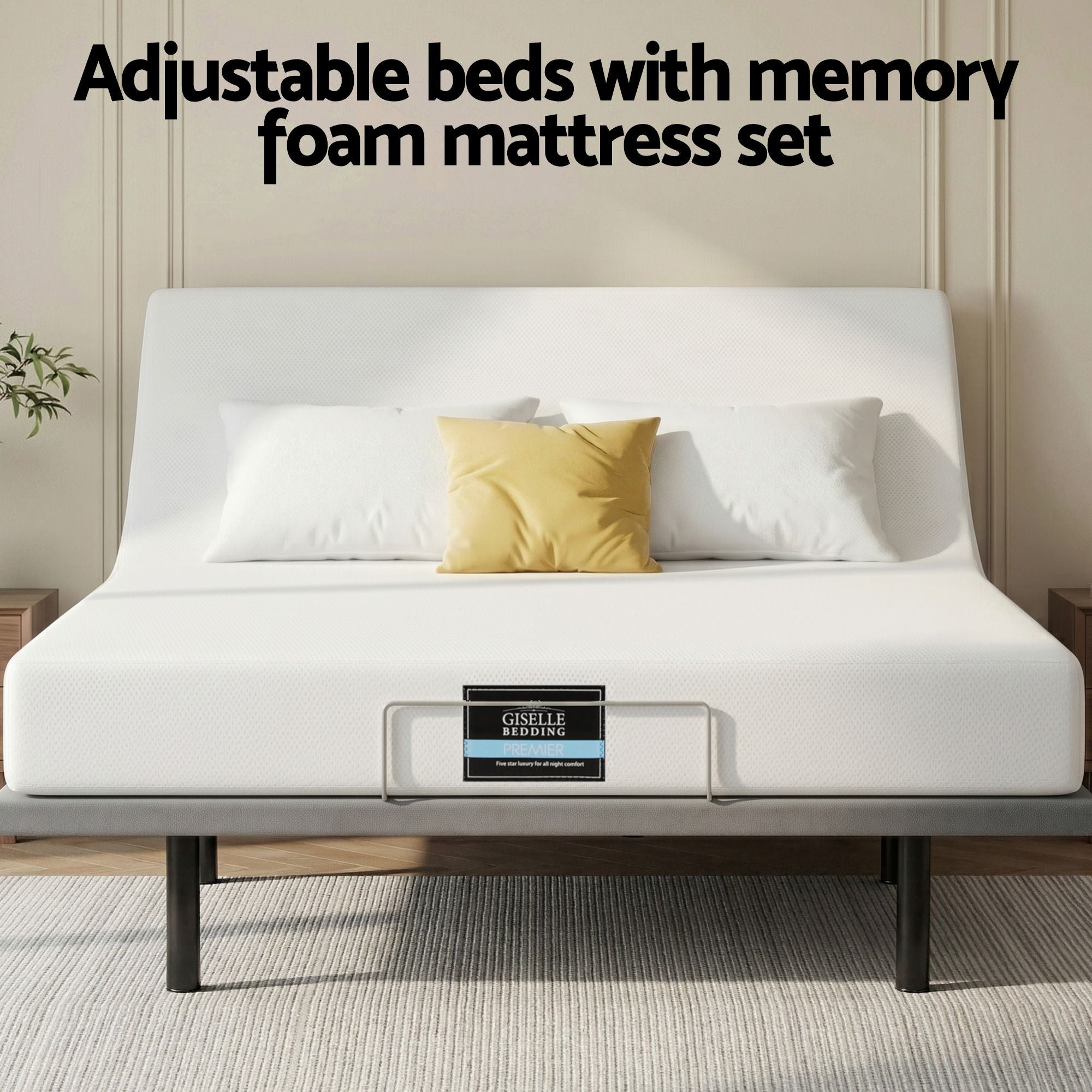 Double size bed frame & Giselle Bedding Double Mattress Combo, adjustable bed Base for Snoring Relief, Independent Head Foot Incline, Wireless Remote, Black,20cm Thickness