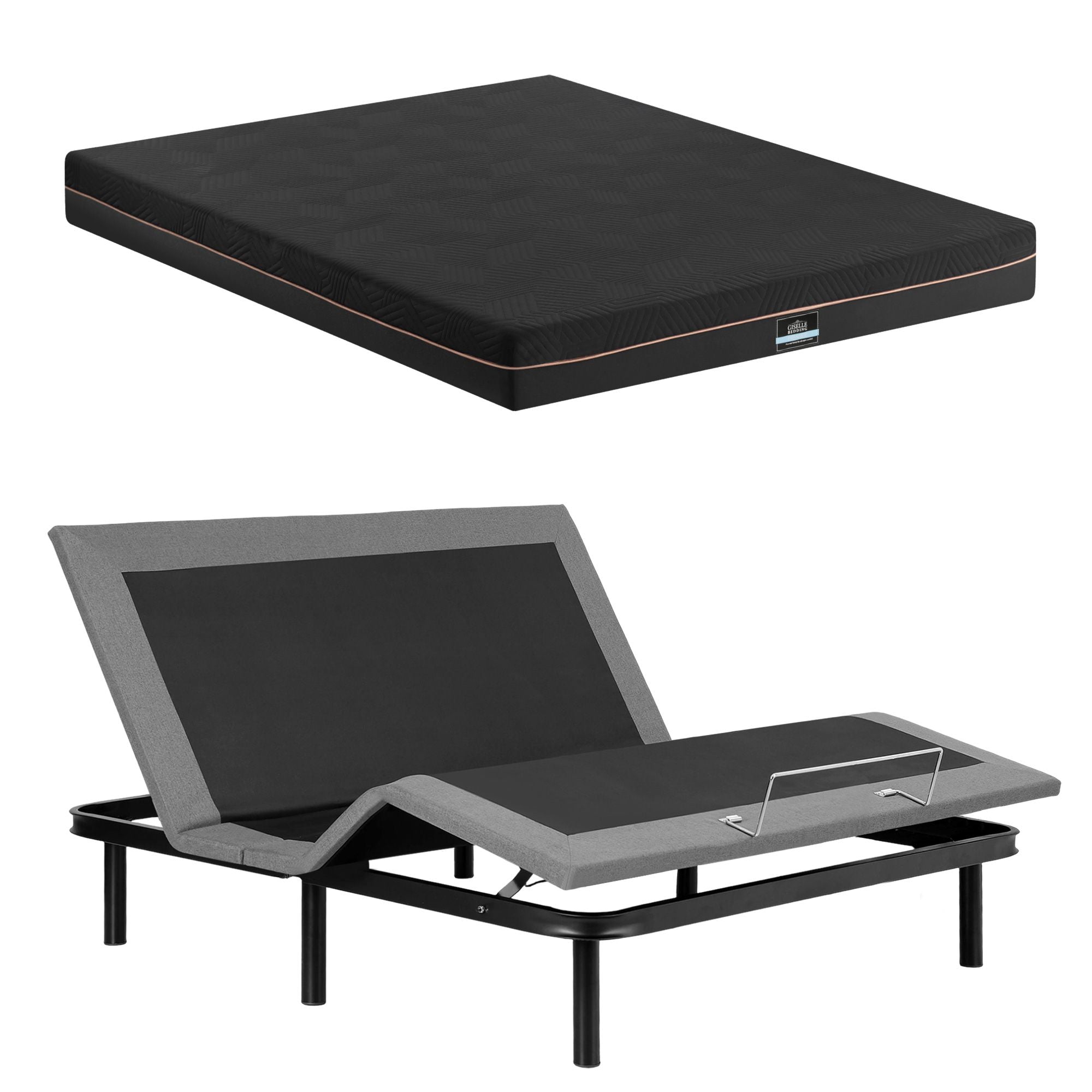King size bed frame with Giselle Bedding King Mattress, adjustable bed Base Combo for Snoring Relief, Independent Head Foot Incline, Wireless Remote, Black,18cm Thickness
