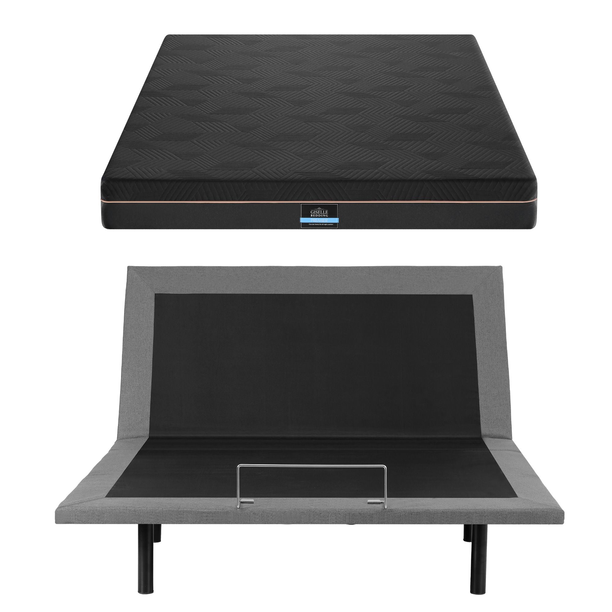 Queen size bed frame with Giselle Bedding Queen Mattress, adjustable bed Base Combo for Snoring Relief, Independent Head Foot Incline, Wireless Remote, Black,18cm Thickness
