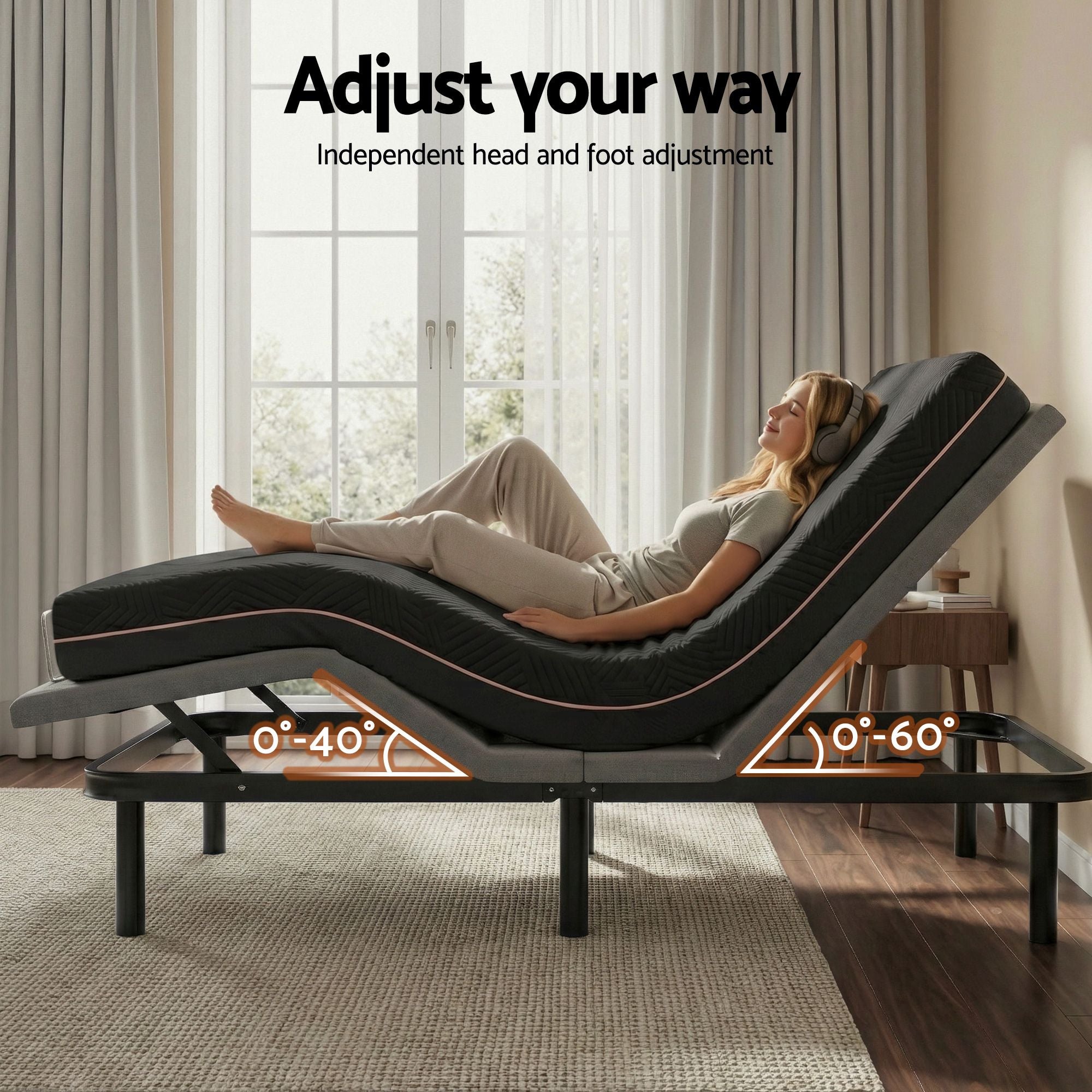 Queen size bed frame with Giselle Bedding Queen Mattress, adjustable bed Base Combo for Snoring Relief, Independent Head Foot Incline, Wireless Remote, Black,18cm Thickness